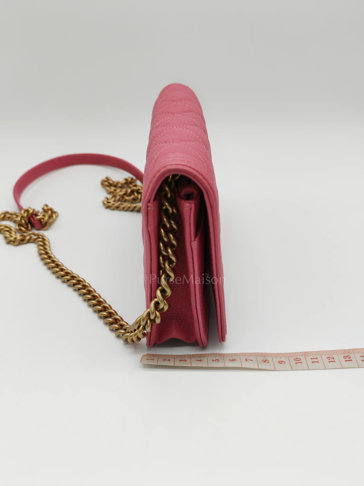 Chanel Boy Wallet On Chain (WOC) in Pink Calfskin Leather and Aged Gold Hardware Series 26 - Image 29