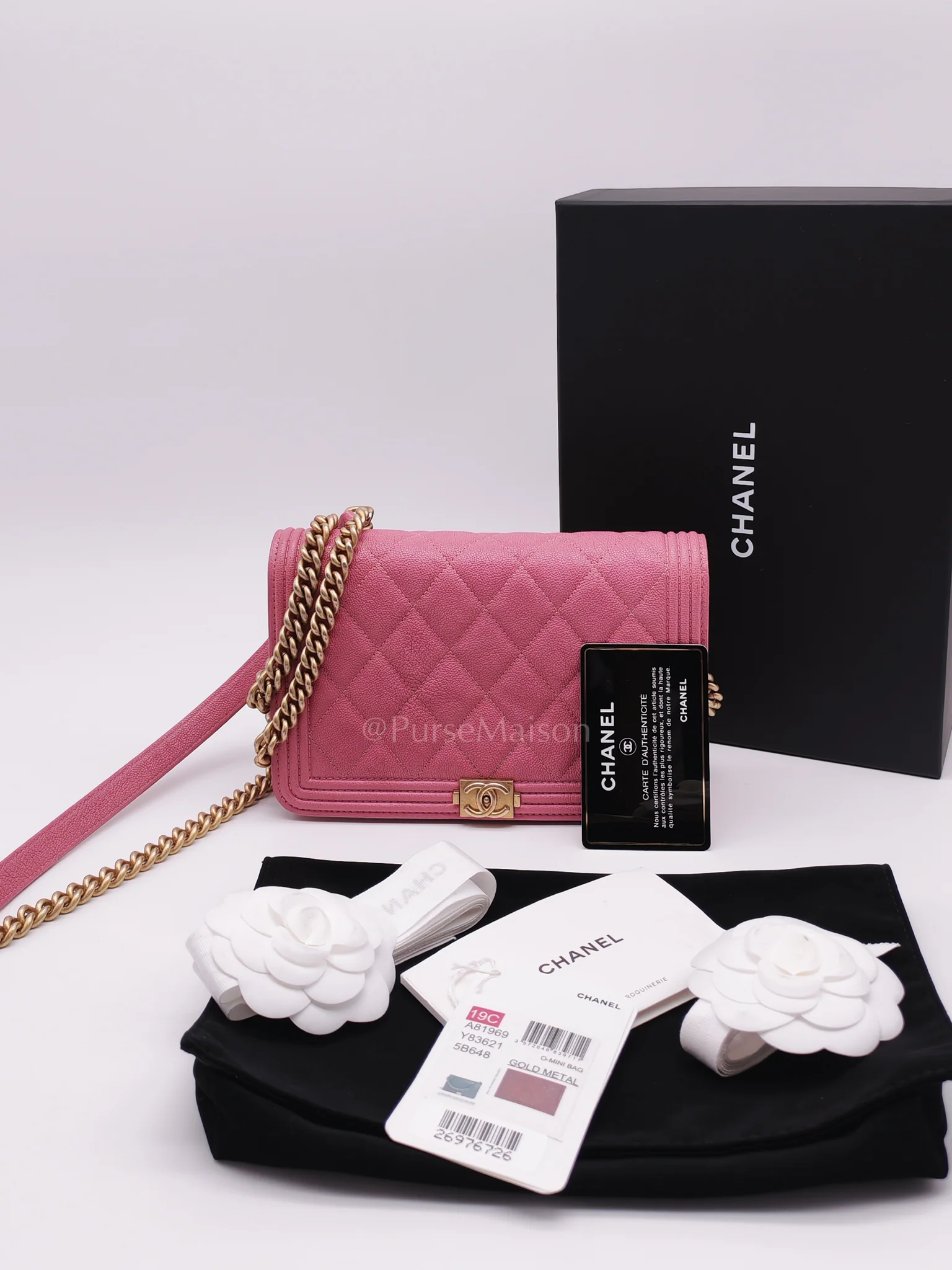 Chanel Boy Wallet On Chain (WOC) in Pink Calfskin Leather and Aged Gold Hardware Series 26 - Image 30