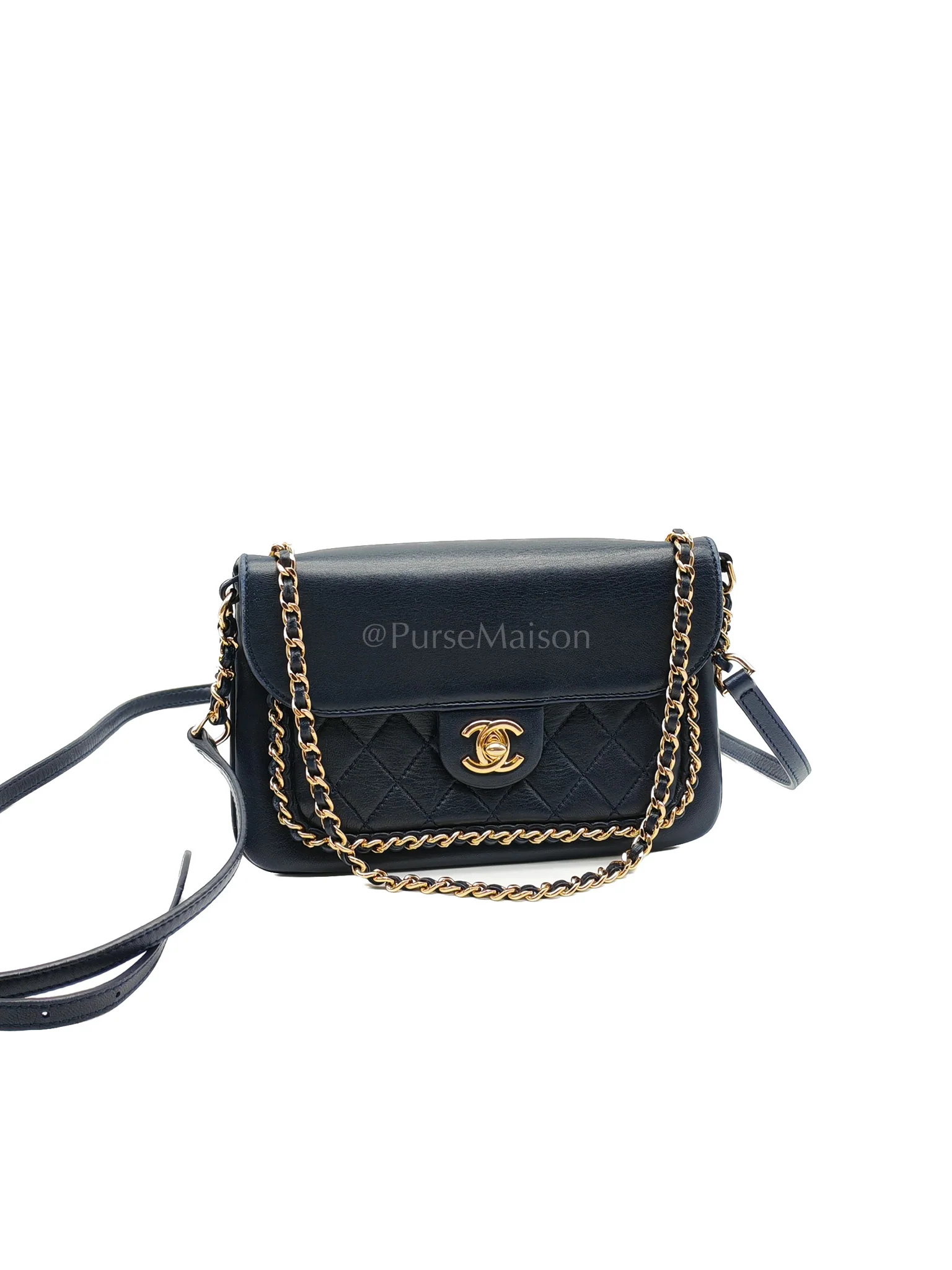 Chanel Mini Unchained Flap in Navy Blue Lambskin Leather and Gold Hardware Series 24 - Image 2