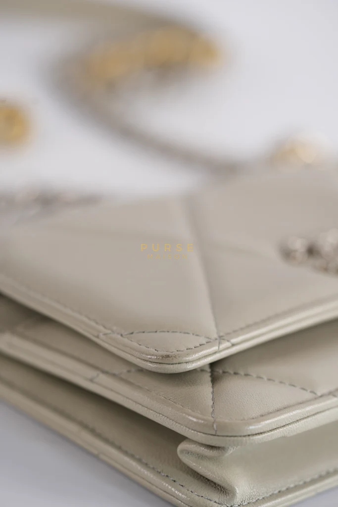 Chanel 19 Wallet on Chain Light Gray in Mixed Hardware (Microchip) - Image 10
