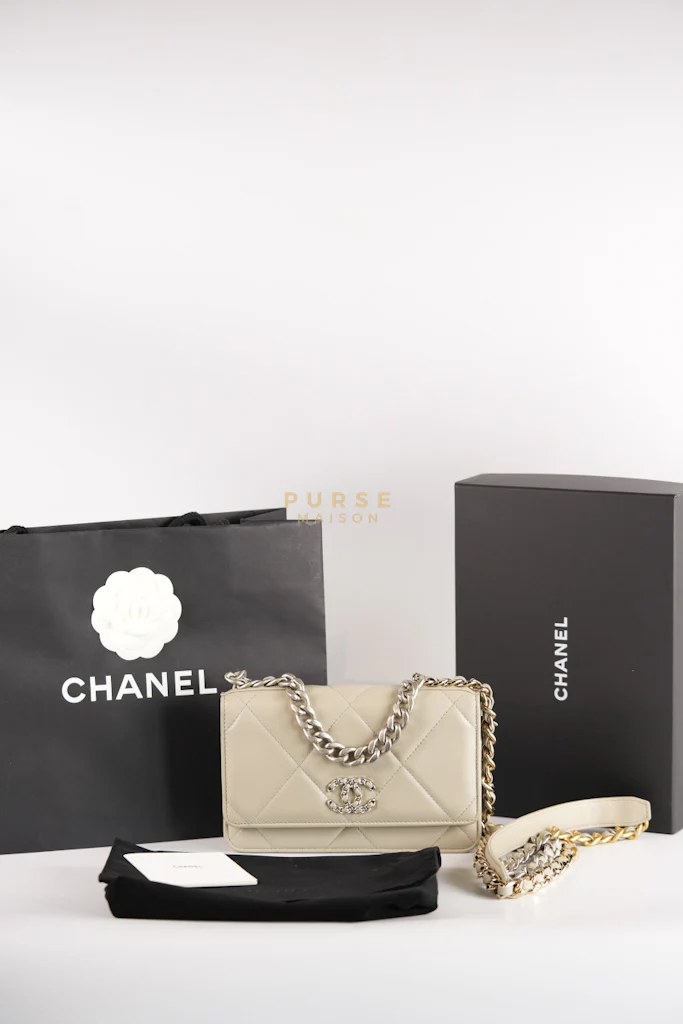 Chanel 19 Wallet on Chain Light Gray in Mixed Hardware (Microchip) - Image 62