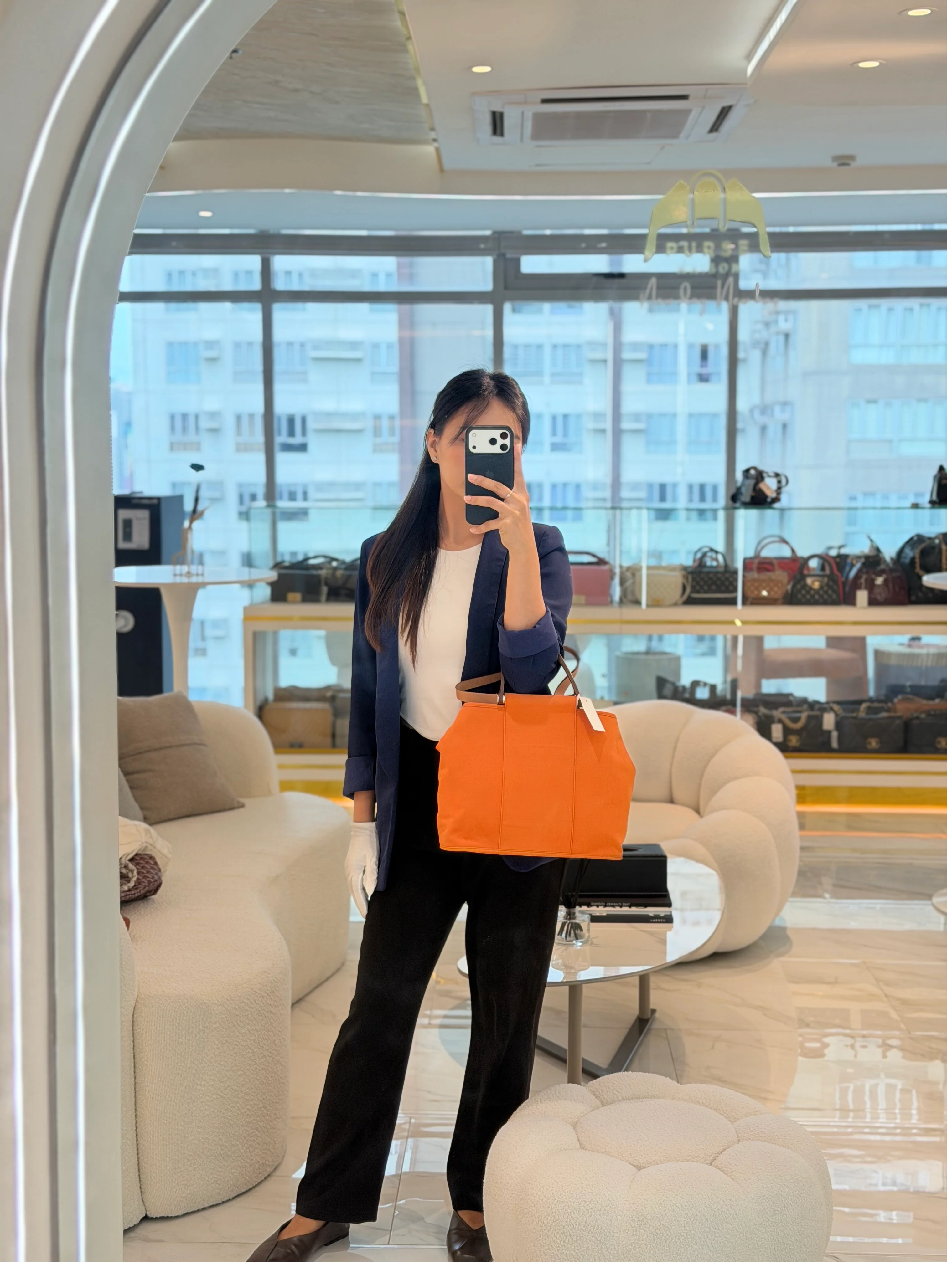 Hermes Cabag 32 Tote Bag in Orange Elan & Palladium Hardware Stamp Square P (2012) - Image 42