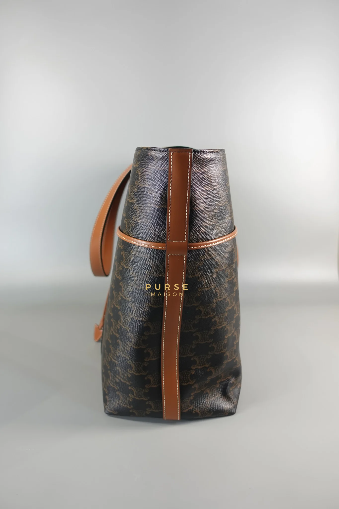Celine Cabas Drawstring in Triomphe Canvas and Calfskin Leather - Image 11