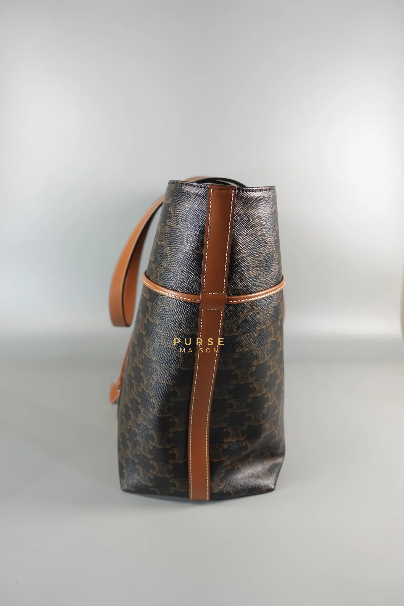 Celine Cabas Drawstring in Triomphe Canvas and Calfskin Leather - Image 12