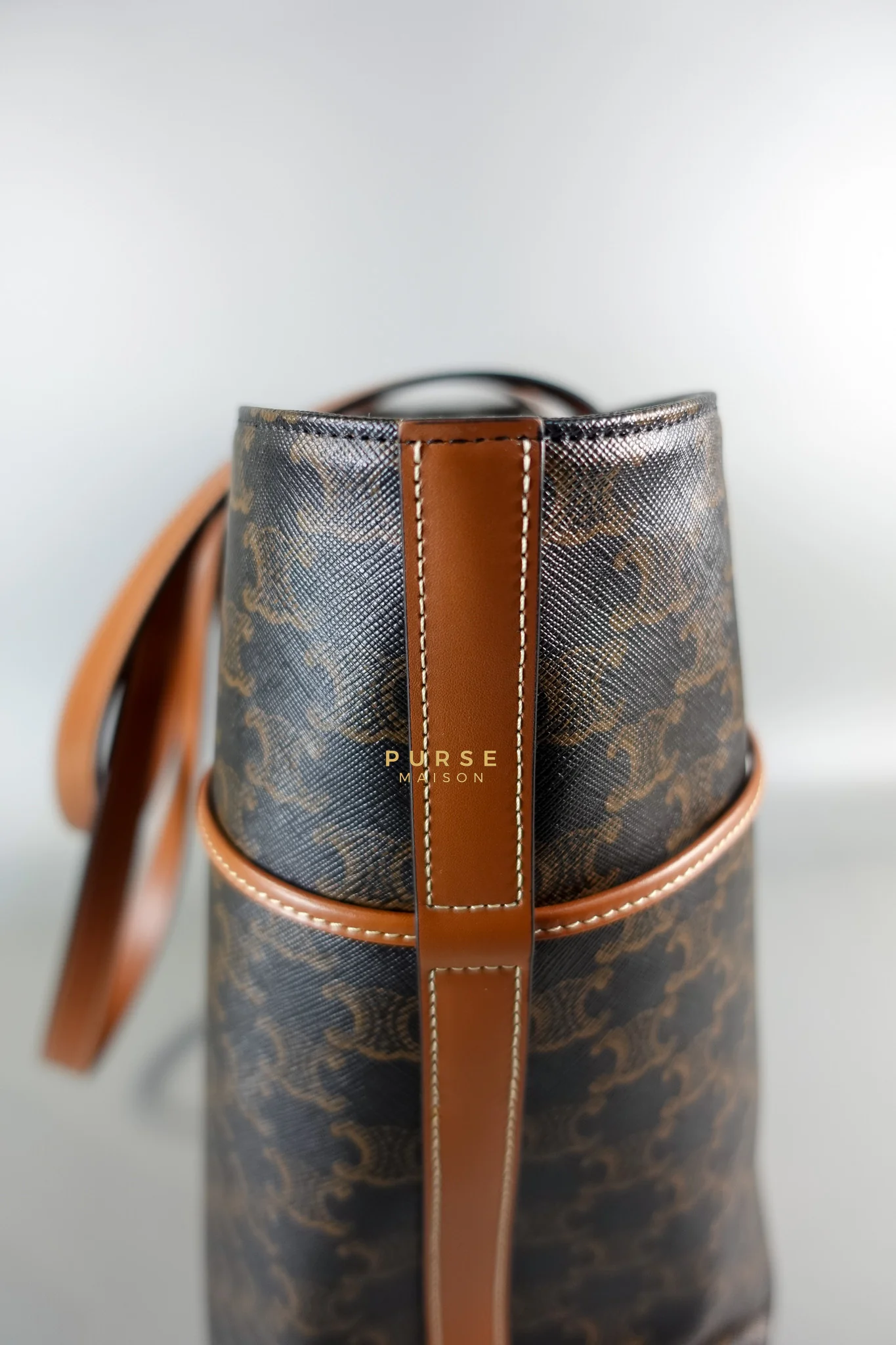 Celine Cabas Drawstring in Triomphe Canvas and Calfskin Leather - Image 17