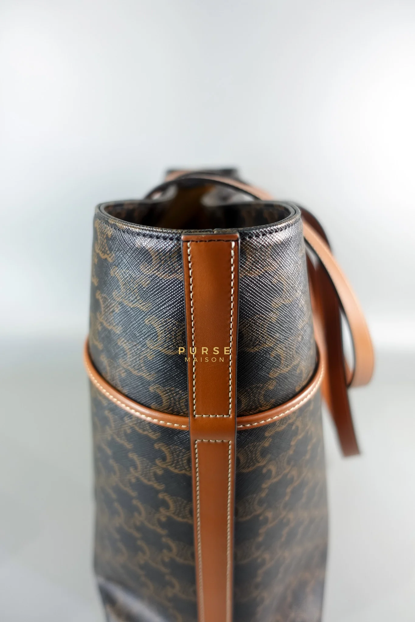 Celine Cabas Drawstring in Triomphe Canvas and Calfskin Leather - Image 18