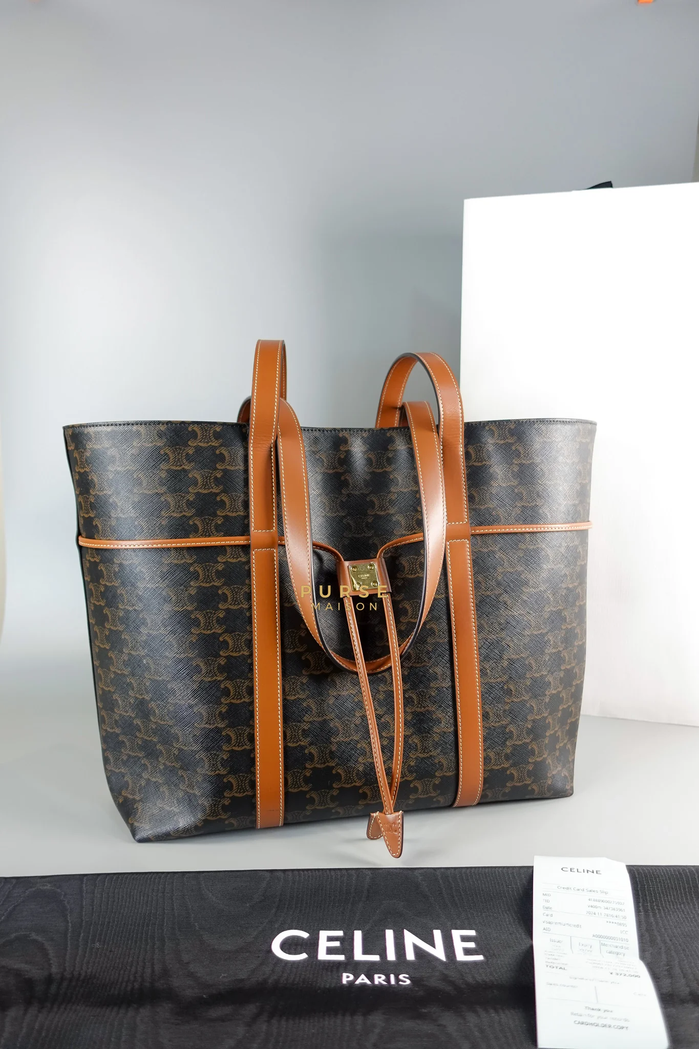 Celine Cabas Drawstring in Triomphe Canvas and Calfskin Leather - Image 28