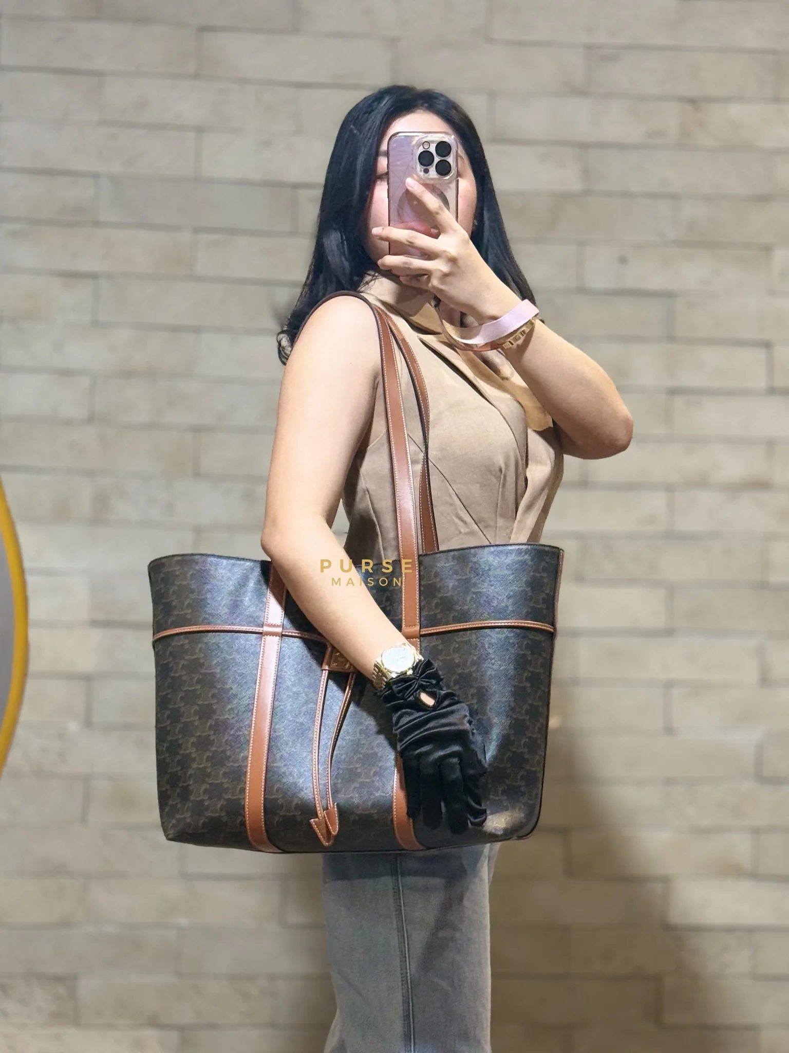 Celine Cabas Drawstring in Triomphe Canvas and Calfskin Leather - Image 29