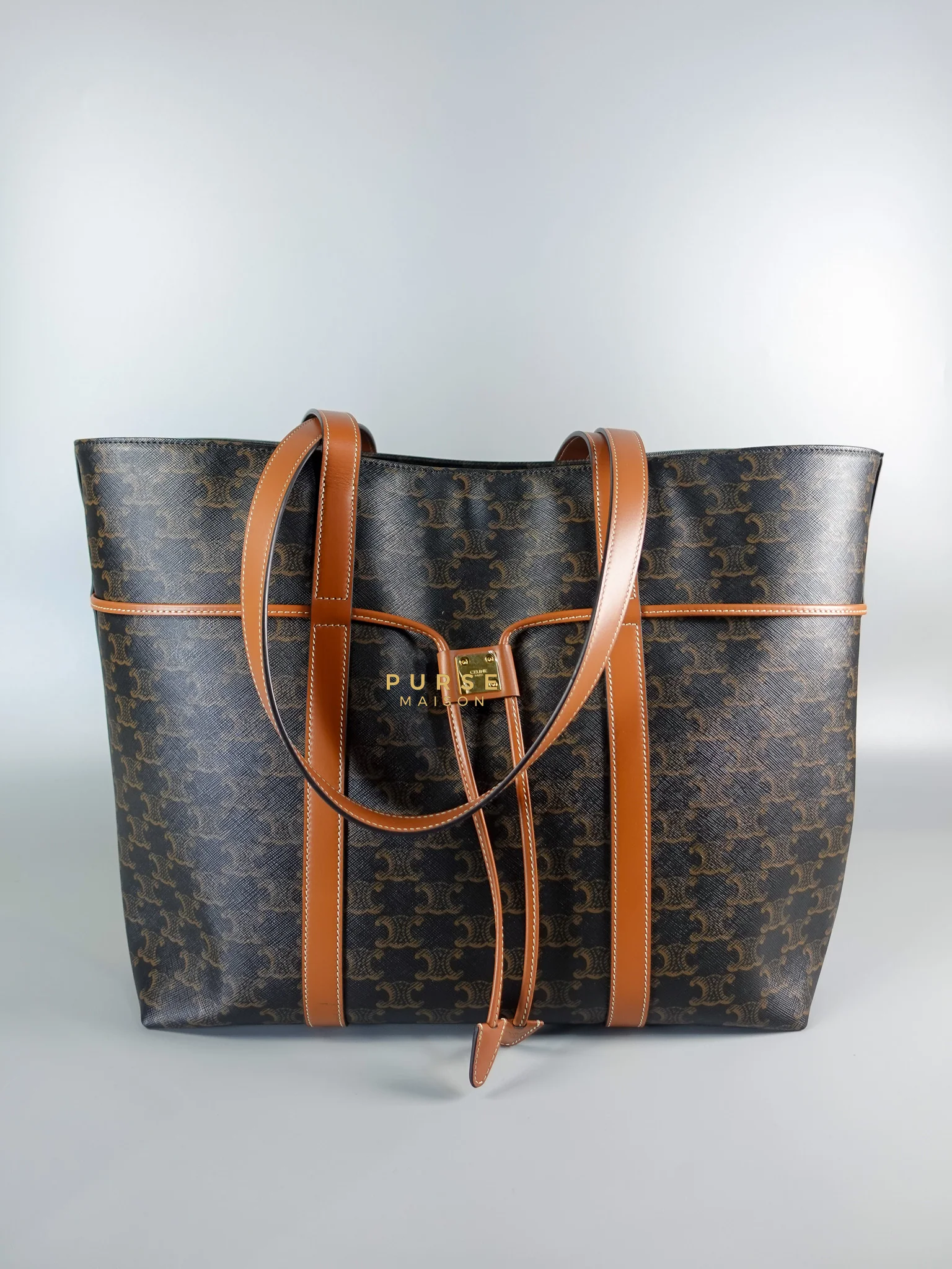 Celine Cabas Drawstring in Triomphe Canvas and Calfskin Leather - Image 3