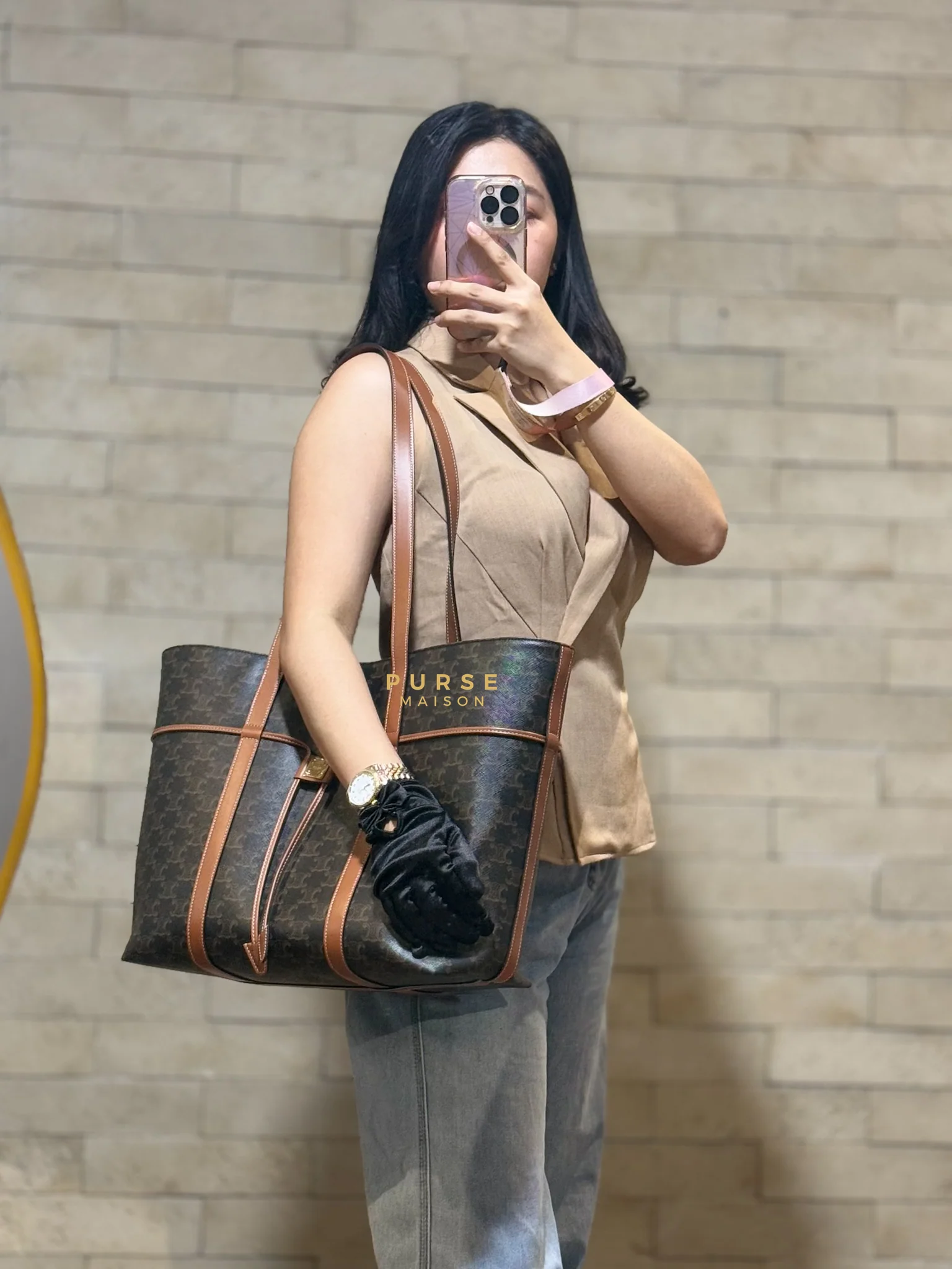 Celine Cabas Drawstring in Triomphe Canvas and Calfskin Leather - Image 30