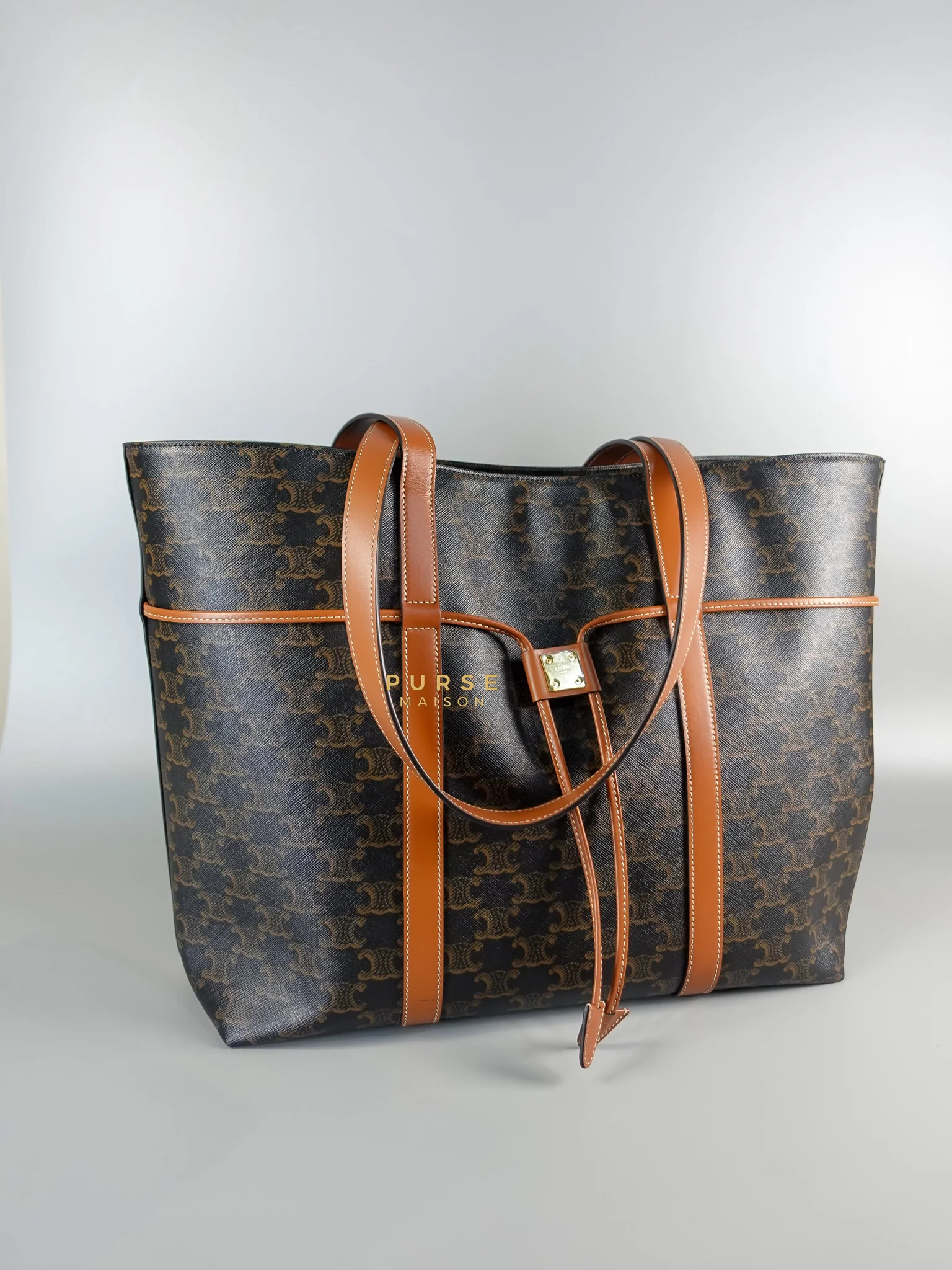 Celine Cabas Drawstring in Triomphe Canvas and Calfskin Leather - Image 4