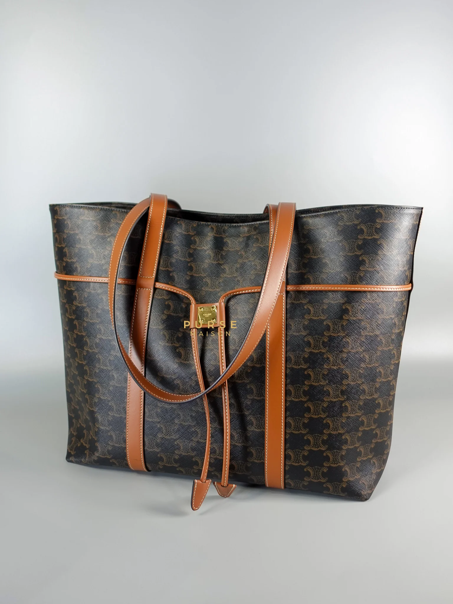 Celine Cabas Drawstring in Triomphe Canvas and Calfskin Leather - Image 5