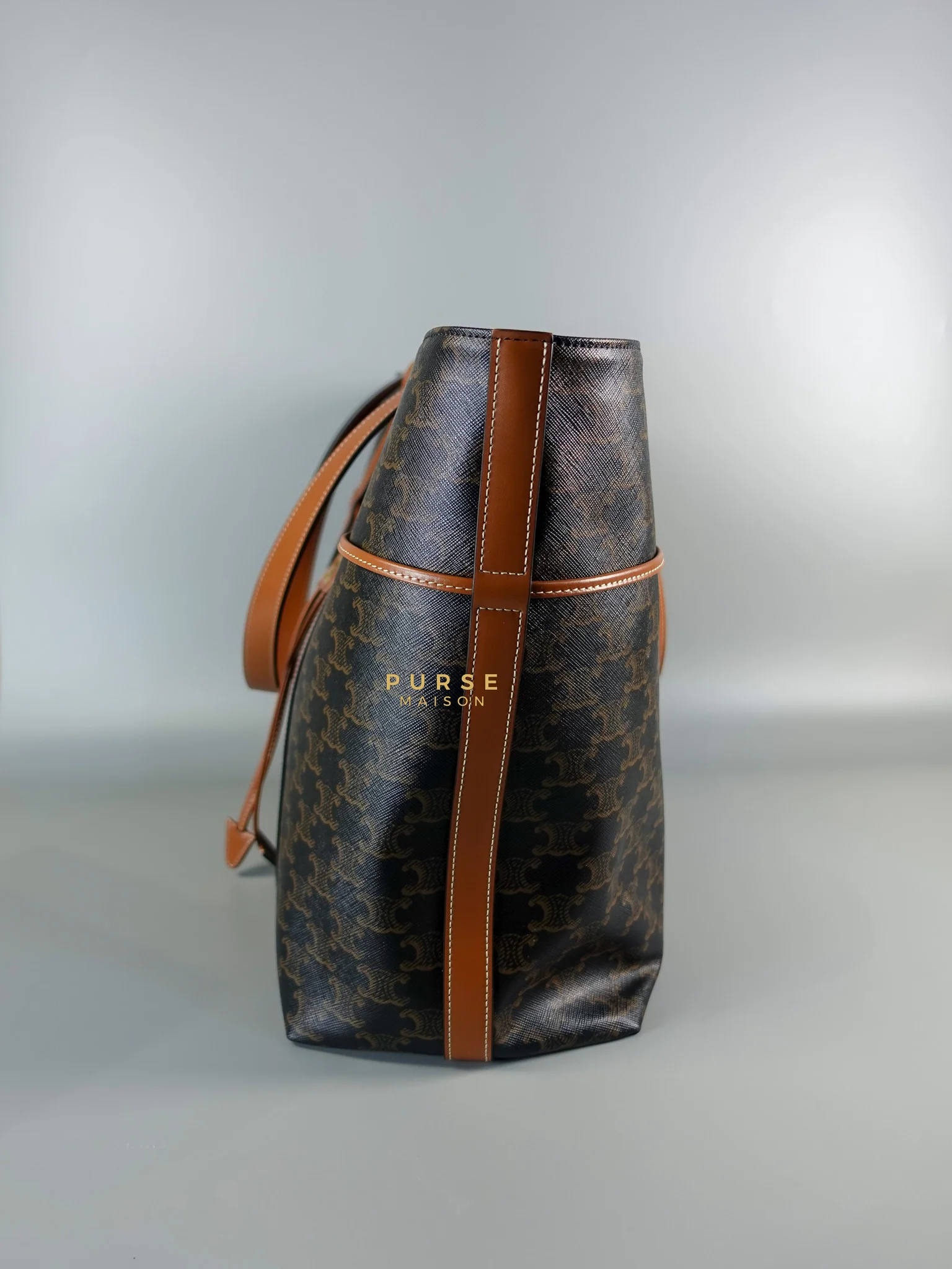 Celine Cabas Drawstring in Triomphe Canvas and Calfskin Leather - Image 6