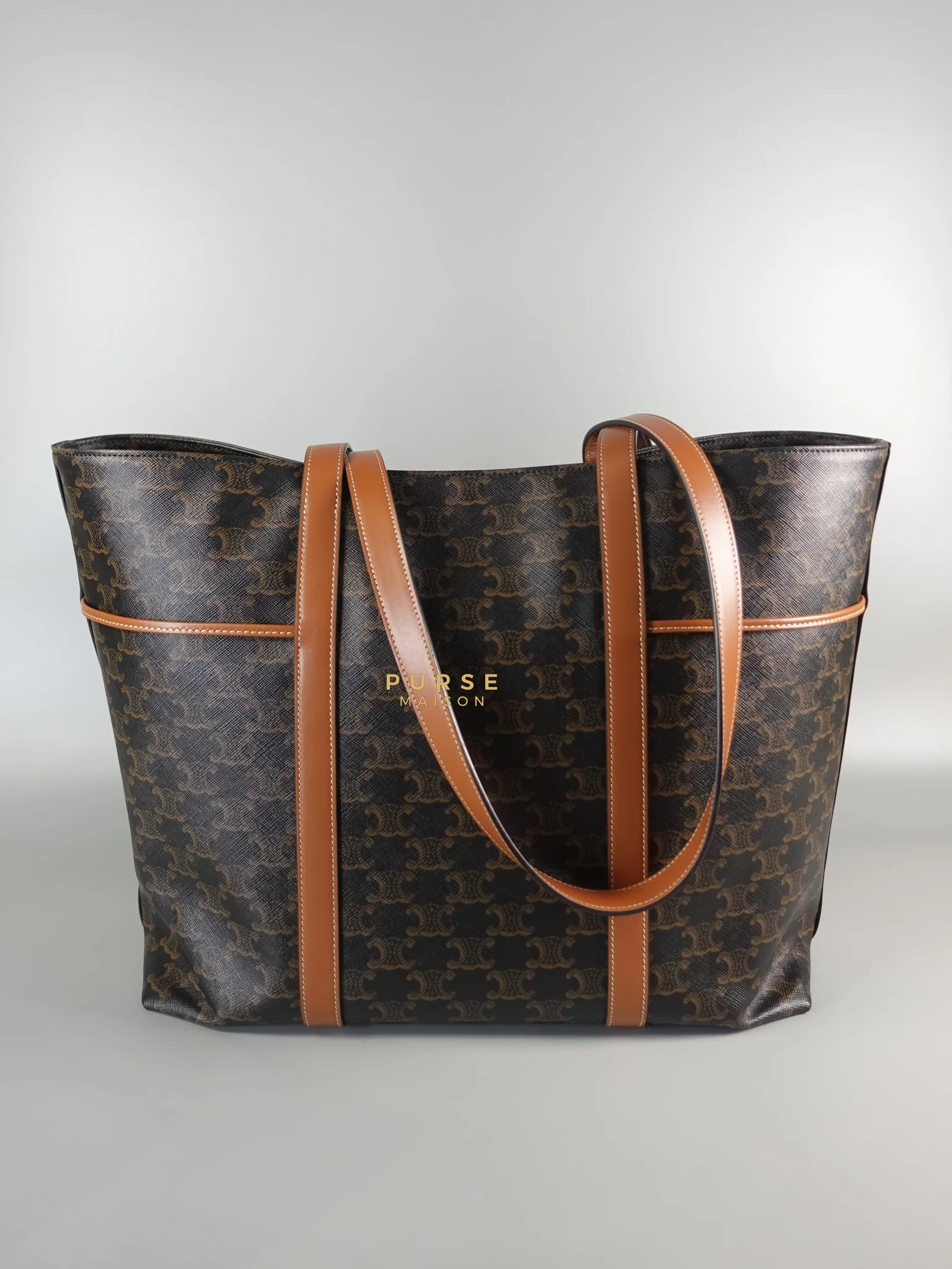 Celine Cabas Drawstring in Triomphe Canvas and Calfskin Leather - Image 8