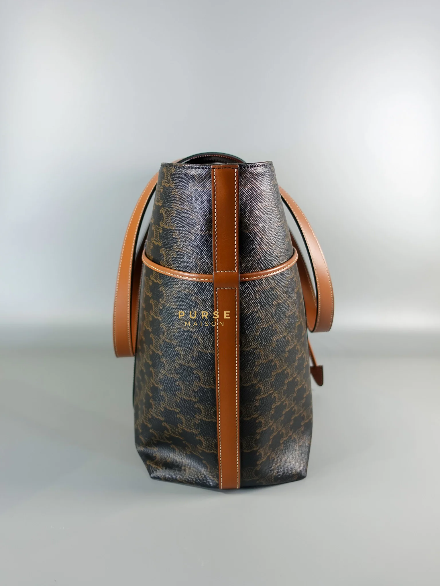 Celine Cabas Drawstring in Triomphe Canvas and Calfskin Leather - Image 9