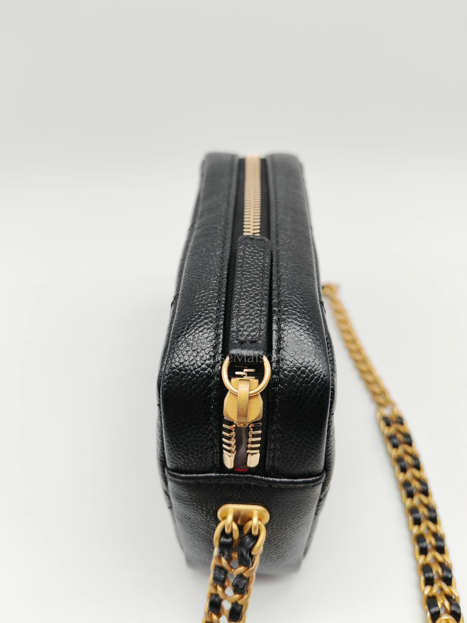 Chanel Camera Bag Mini in Black Quilted Caviar Leather & Aged Gold Hardware Microchip - Image 14