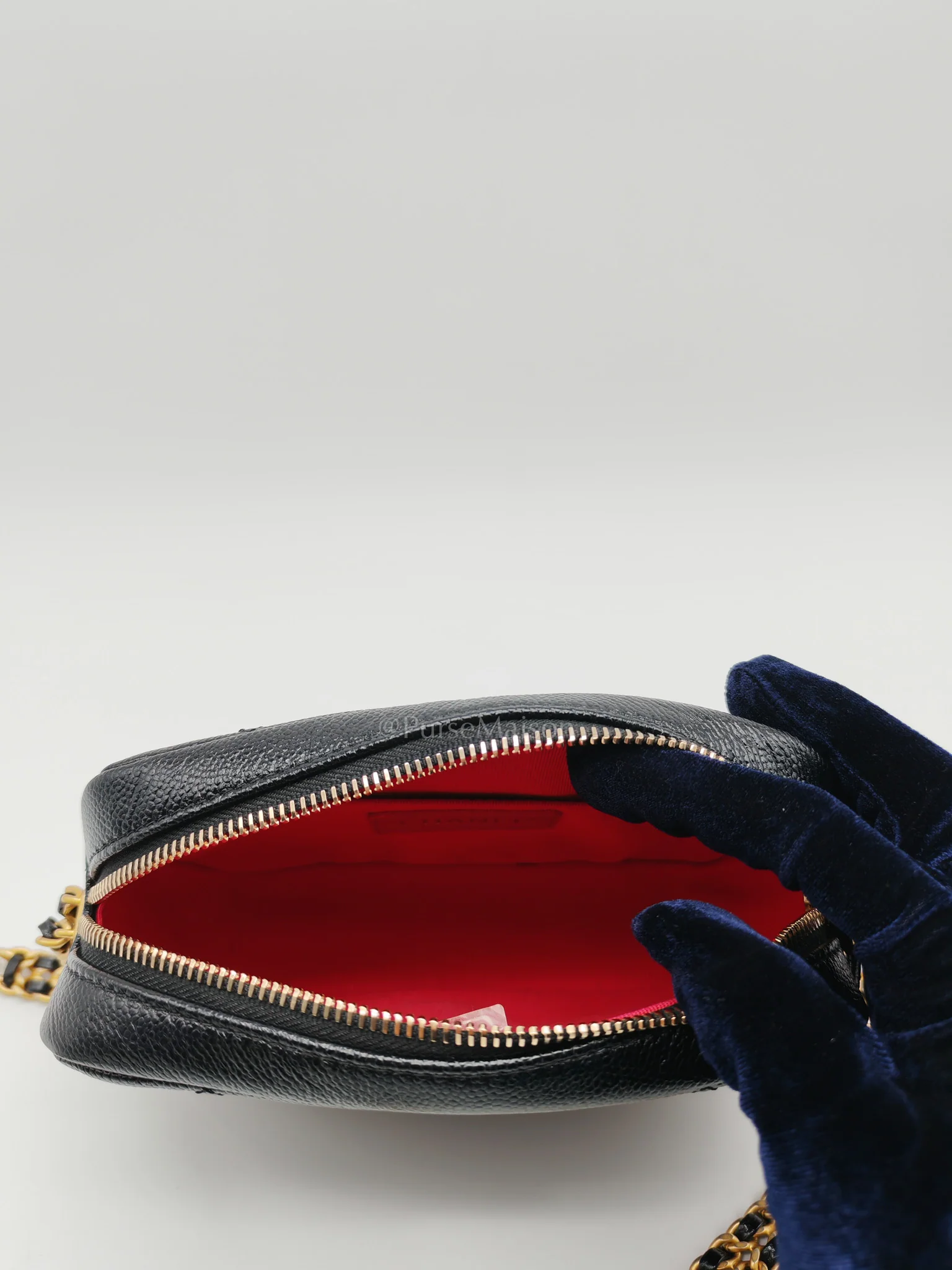 Chanel Camera Bag Mini in Black Quilted Caviar Leather & Aged Gold Hardware Microchip - Image 16