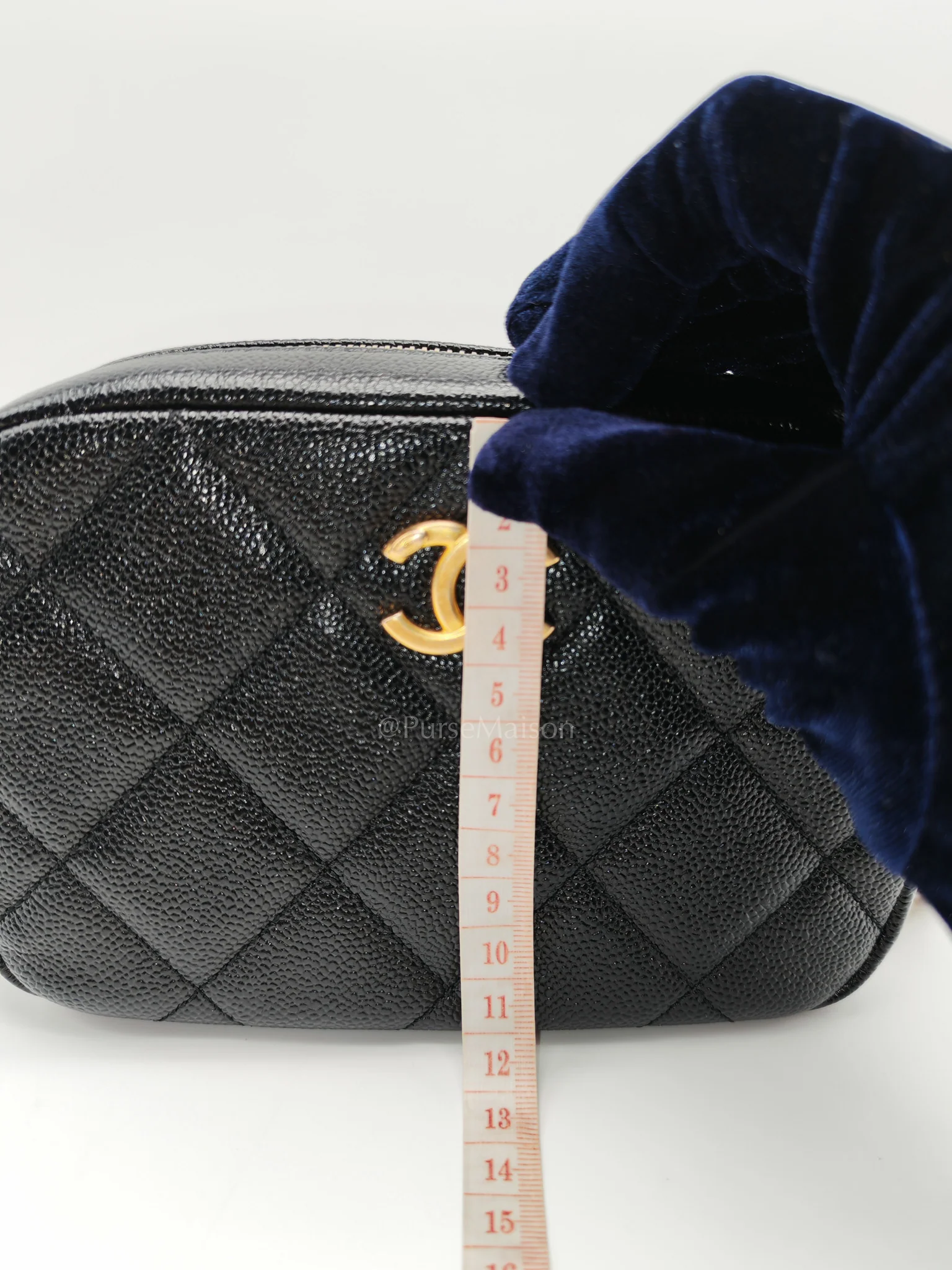 Chanel Camera Bag Mini in Black Quilted Caviar Leather & Aged Gold Hardware Microchip - Image 19