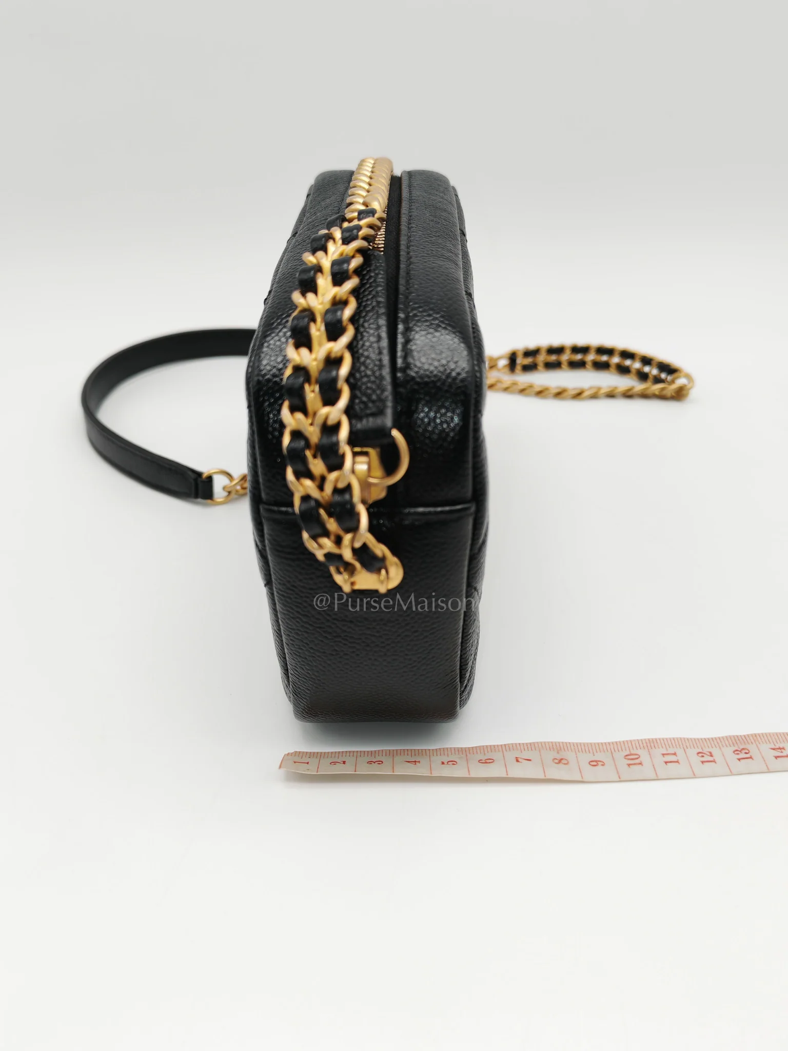 Chanel Camera Bag Mini in Black Quilted Caviar Leather & Aged Gold Hardware Microchip - Image 20