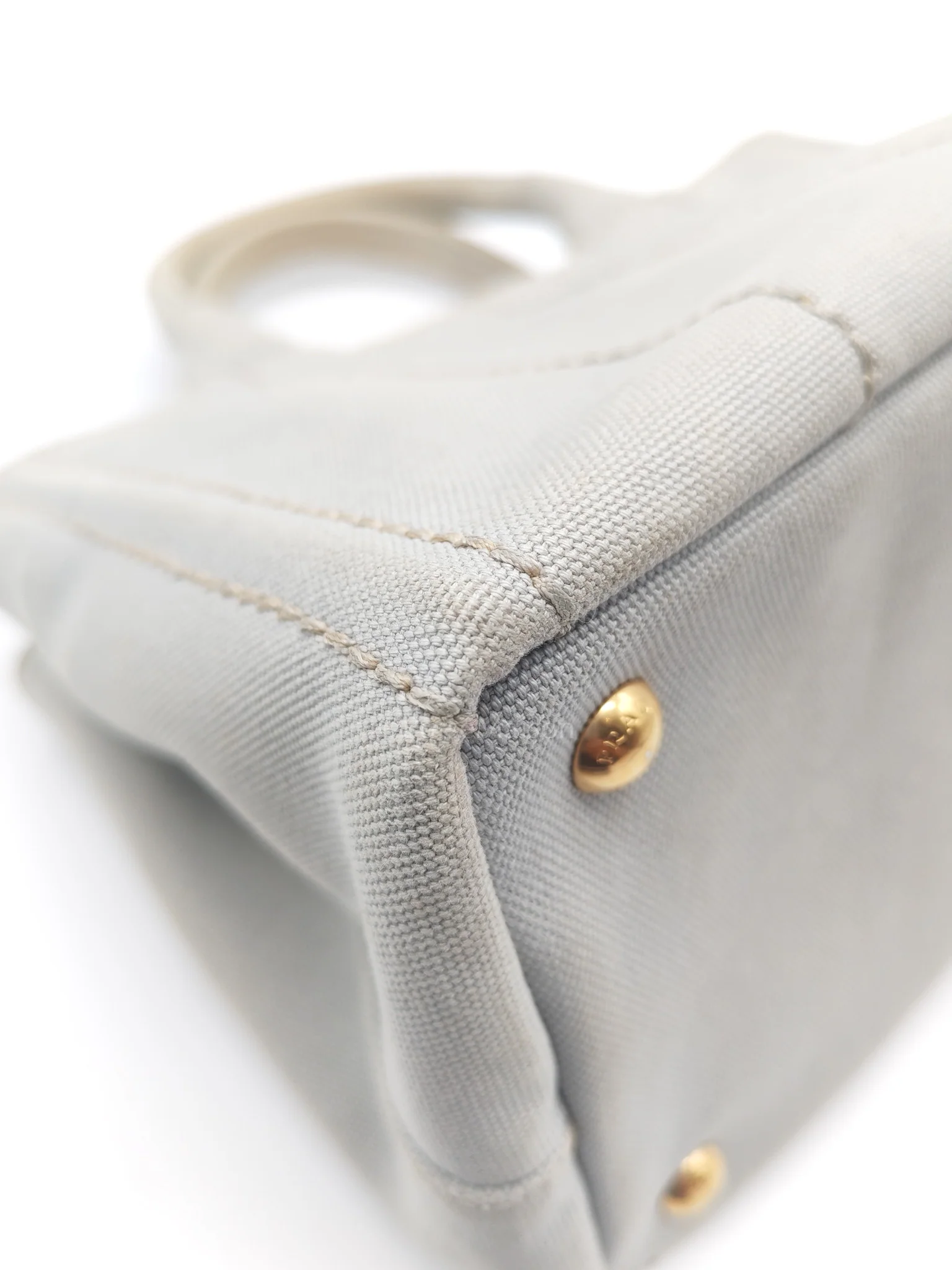 Prada Canapa Canvas Small Tote Bag in Gray & Gold Hardware - Image 11