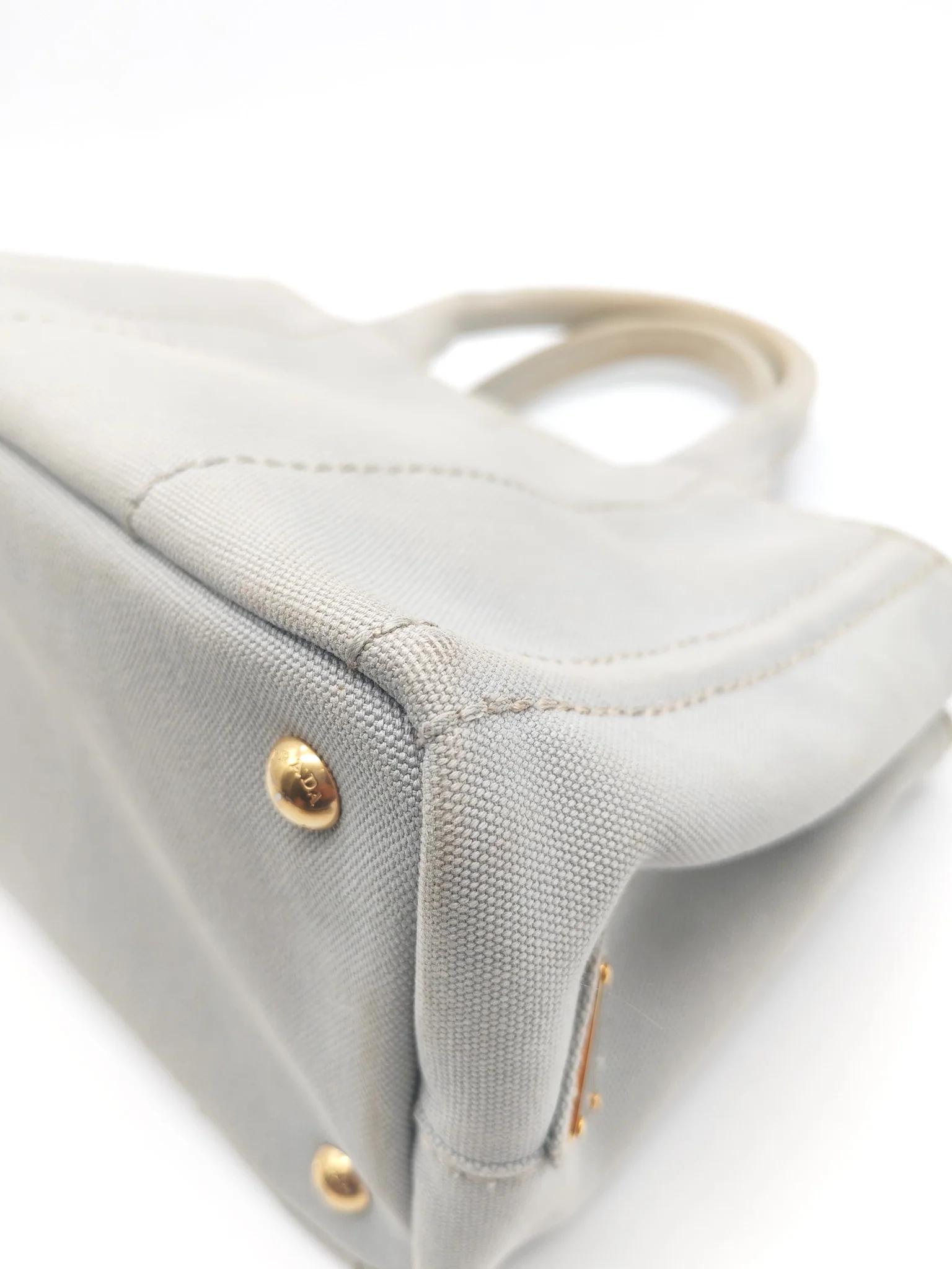 Prada Canapa Canvas Small Tote Bag in Gray & Gold Hardware - Image 13