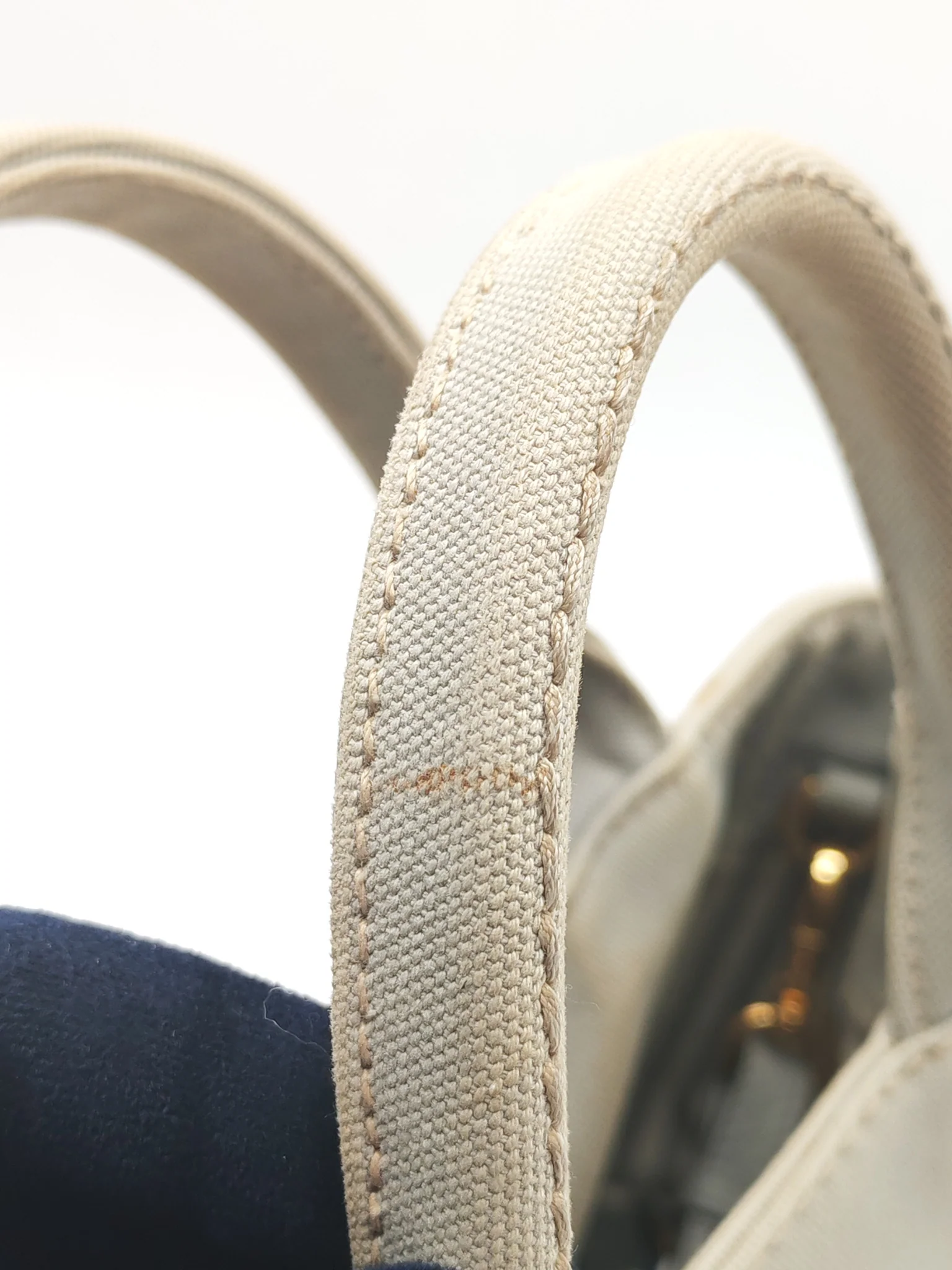 Prada Canapa Canvas Small Tote Bag in Gray & Gold Hardware - Image 18
