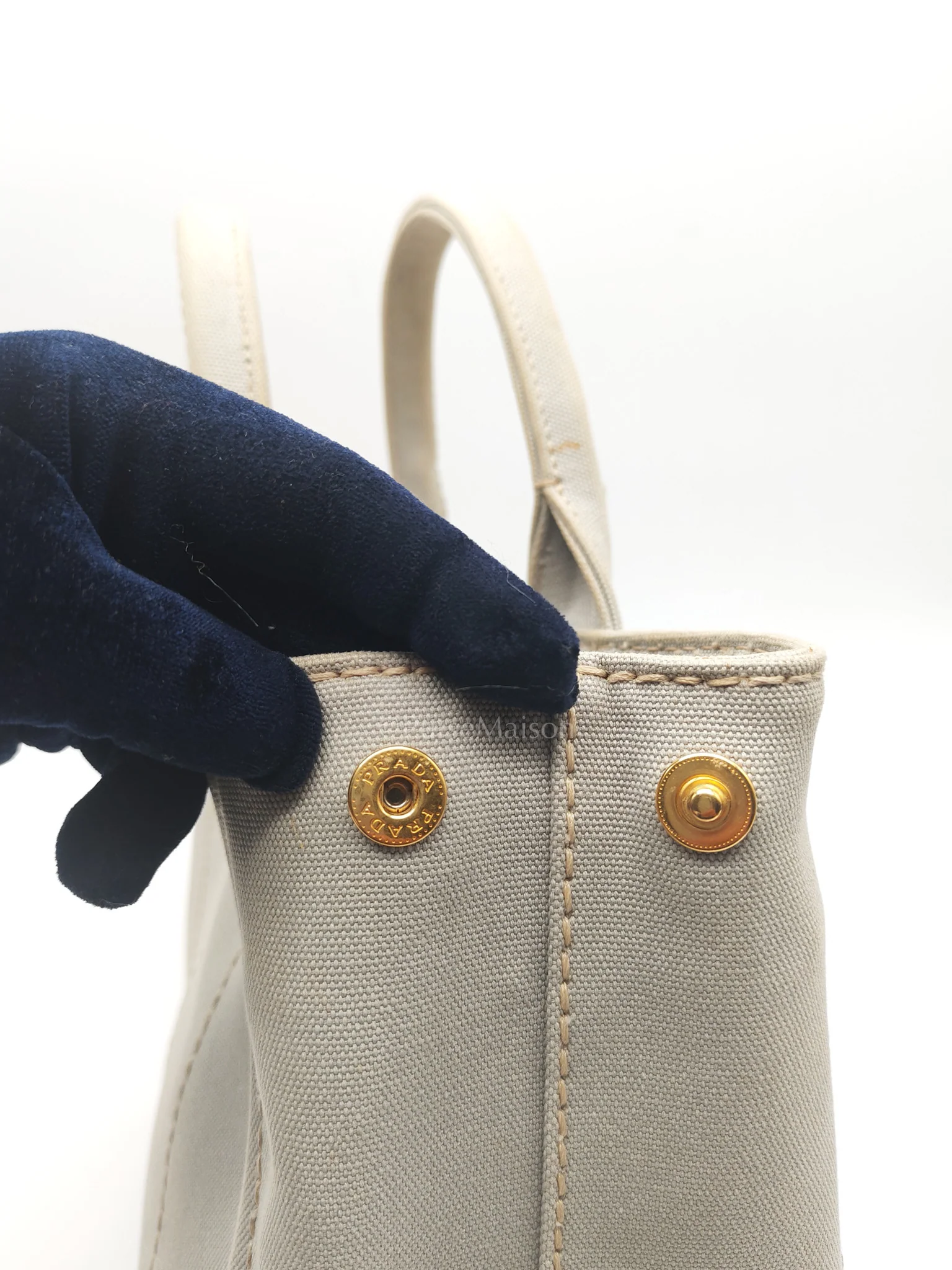 Prada Canapa Canvas Small Tote Bag in Gray & Gold Hardware - Image 22
