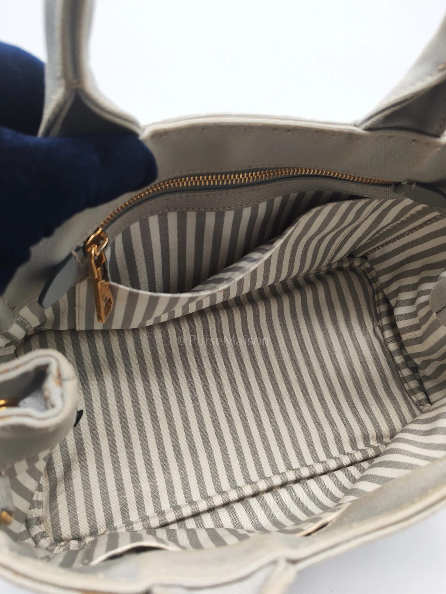 Prada Canapa Canvas Small Tote Bag in Gray & Gold Hardware - Image 25