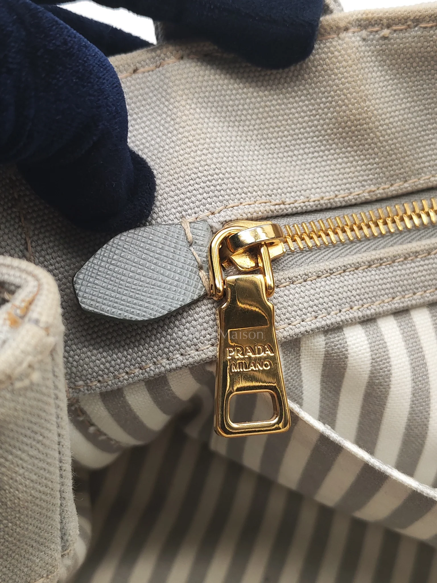 Prada Canapa Canvas Small Tote Bag in Gray & Gold Hardware - Image 26