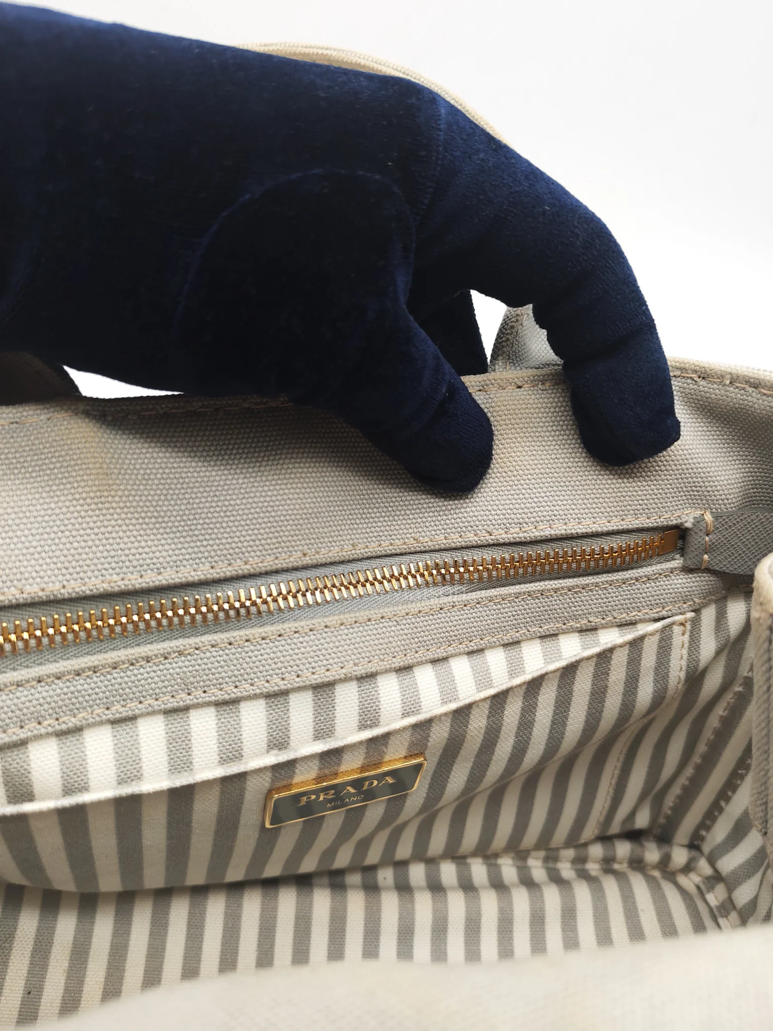 Prada Canapa Canvas Small Tote Bag in Gray & Gold Hardware - Image 27