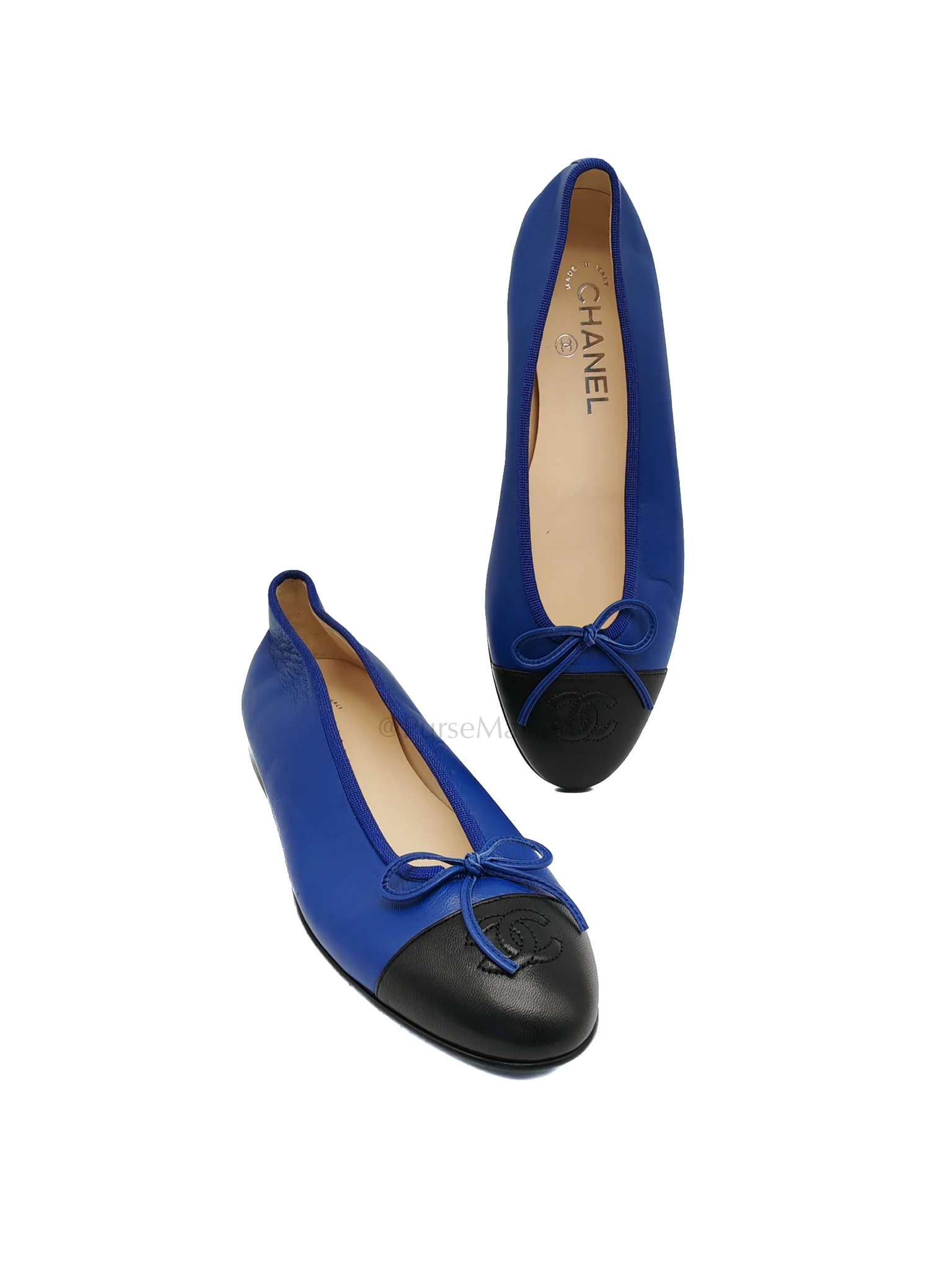Chanel Cap Toe in Blue/Black Lambskin Leather Ballet Flats Size 37.5EU (23.5cm) - Image 3