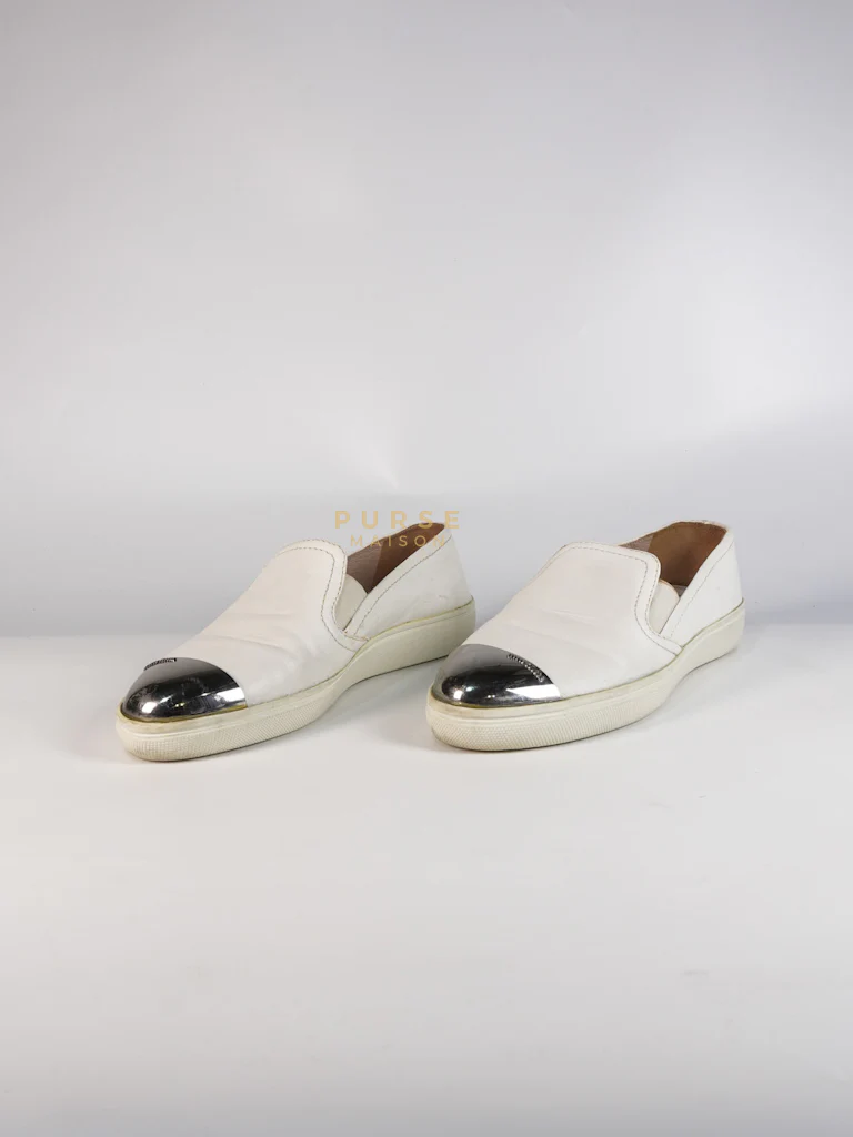 Miu Miu Cap Toe Silver & White Slip on Shoes Size 37.5 EU (25cm) - Image 3