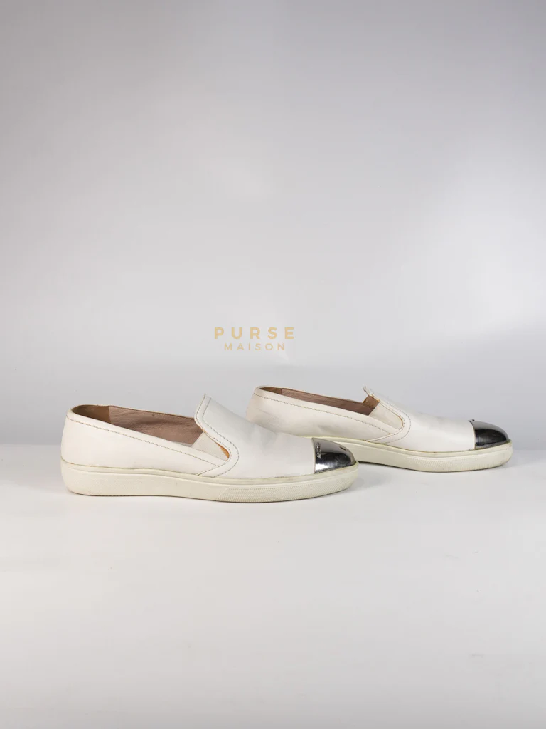 Miu Miu Cap Toe Silver & White Slip on Shoes Size 37.5 EU (25cm) - Image 4