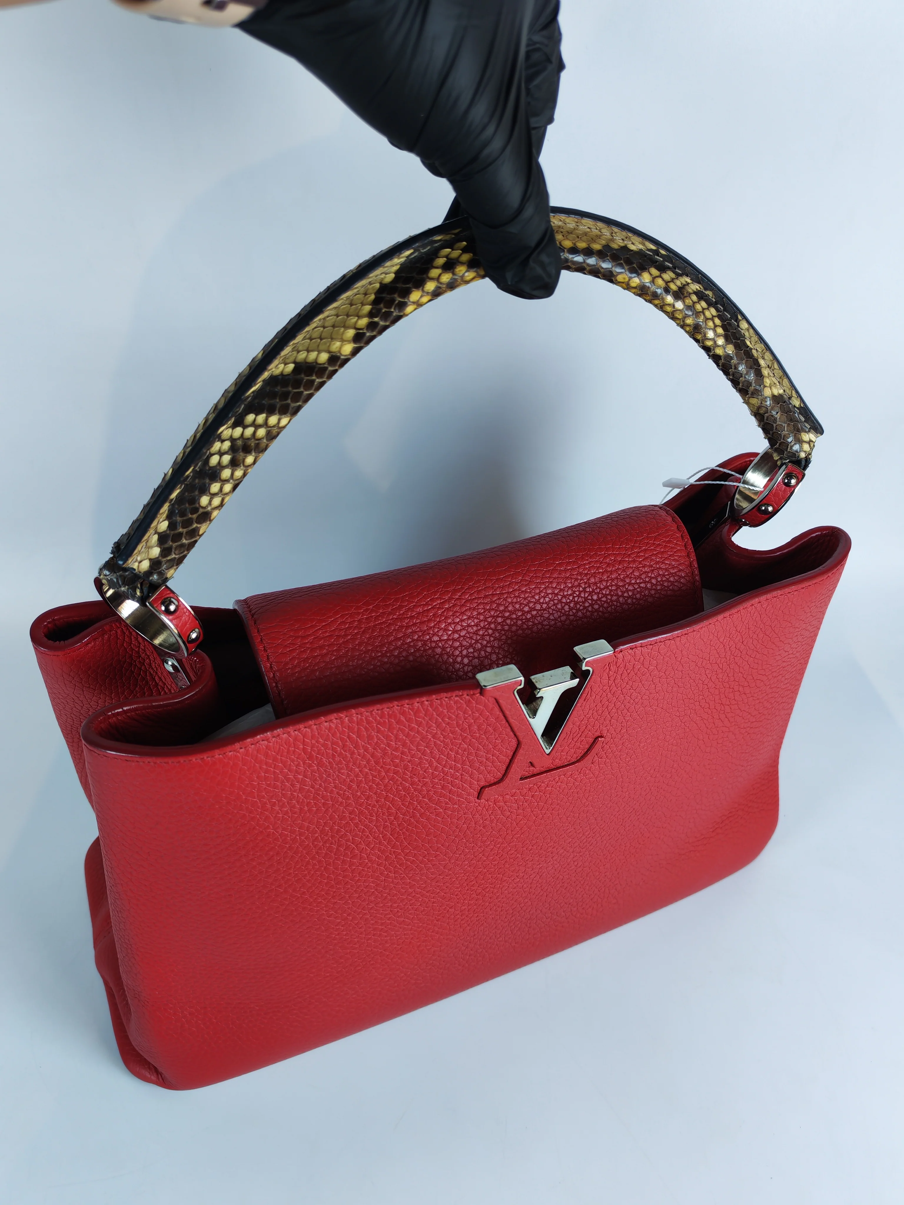 Louis Vuitton Capucines GM Red Python Handle Taurillon Clemence Leather Handbag (Date Code: MI1185) - Image 19