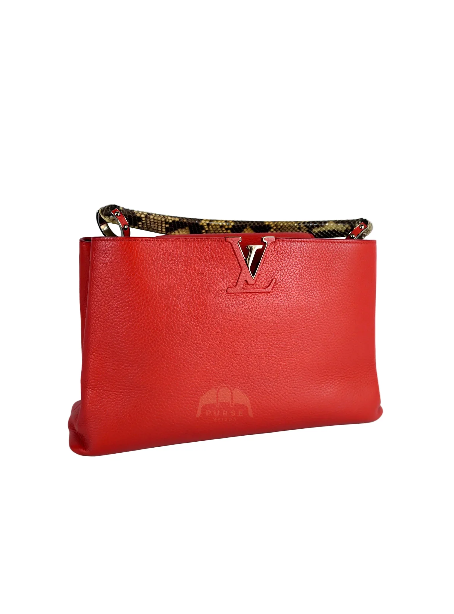 Louis Vuitton Capucines GM Red Python Handle Taurillon Clemence Leather Handbag (Date Code: MI1185) - Image 2
