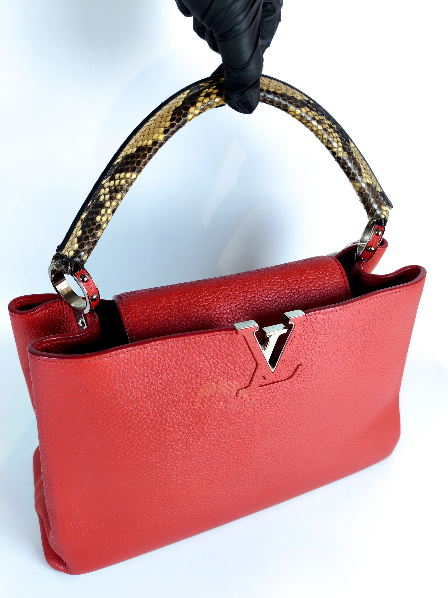 Louis Vuitton Capucines GM Red Python Handle Taurillon Clemence Leather Handbag (Date Code: MI1185) - Image 20