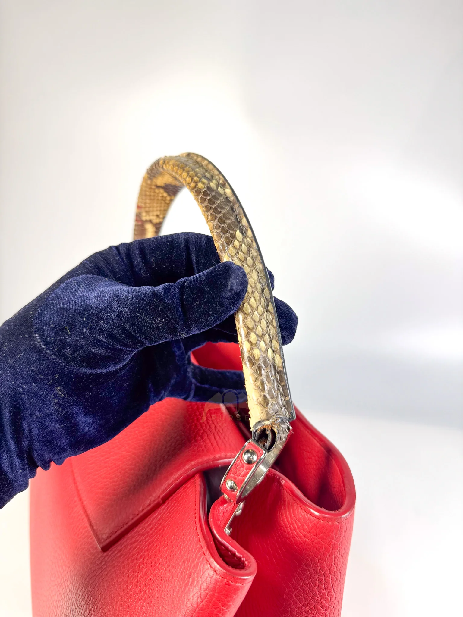 Louis Vuitton Capucines GM Red Python Handle Taurillon Clemence Leather Handbag (Date Code: MI1185) - Image 25