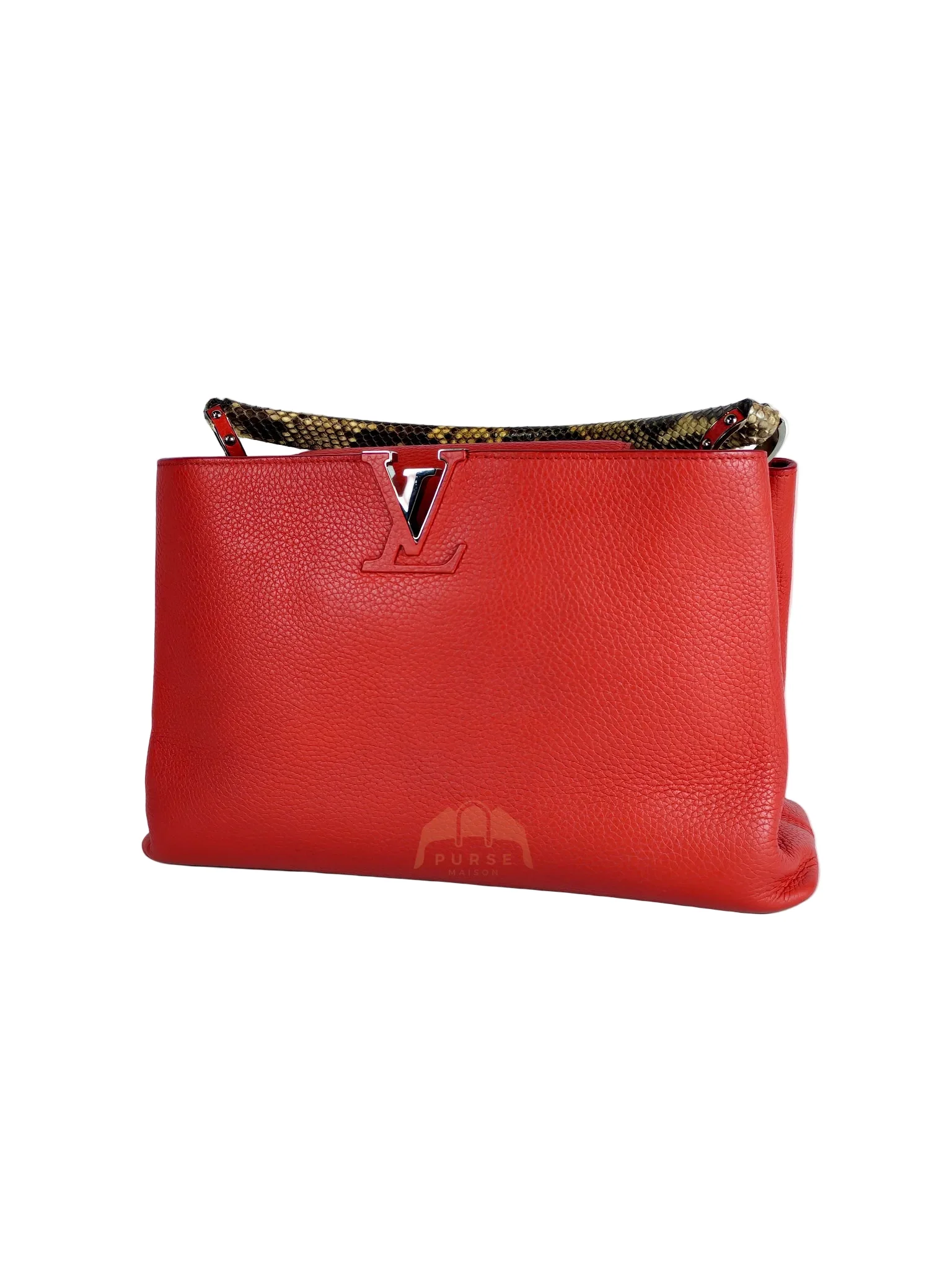 Louis Vuitton Capucines GM Red Python Handle Taurillon Clemence Leather Handbag (Date Code: MI1185) - Image 3