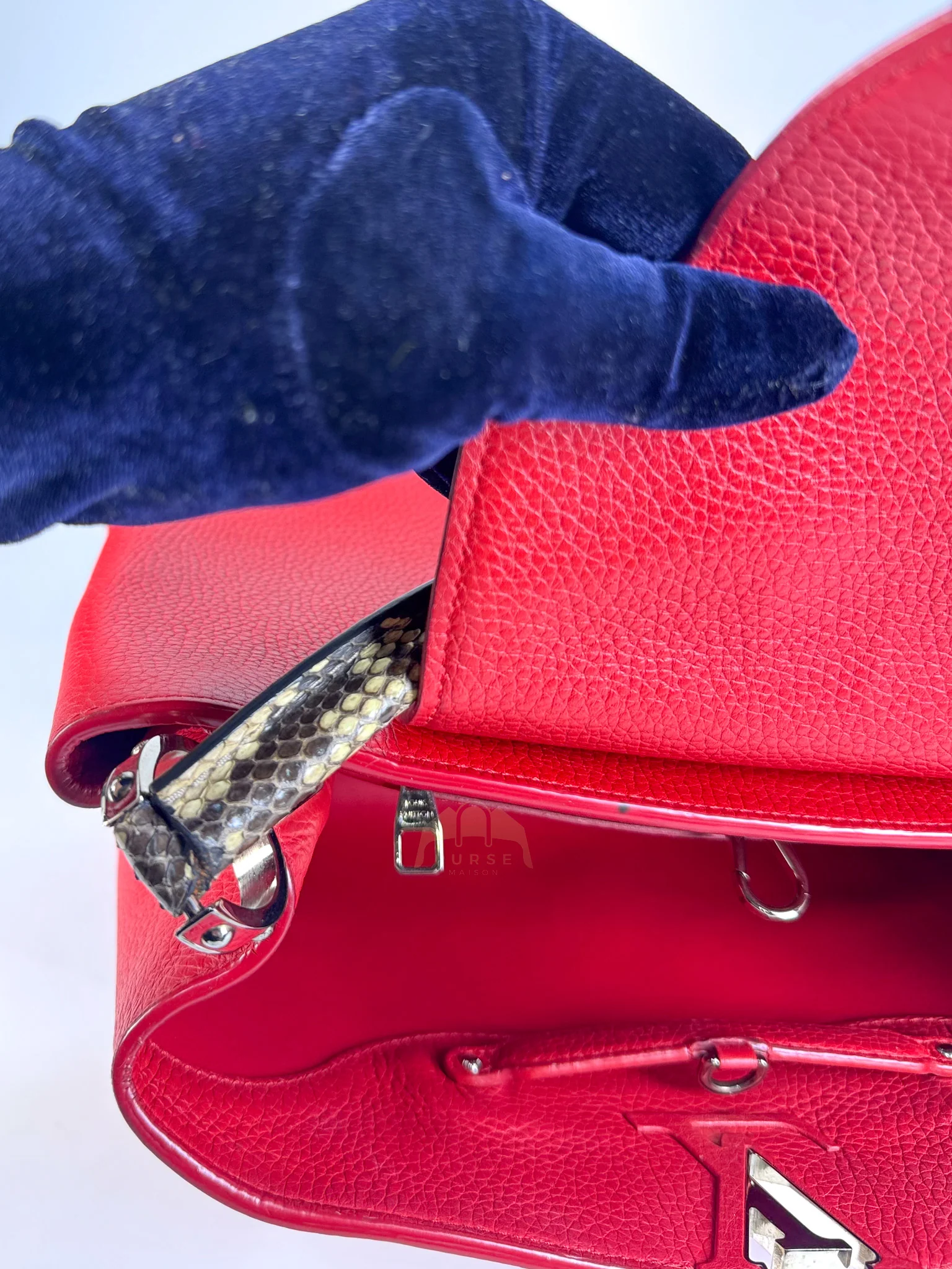 Louis Vuitton Capucines GM Red Python Handle Taurillon Clemence Leather Handbag (Date Code: MI1185) - Image 33