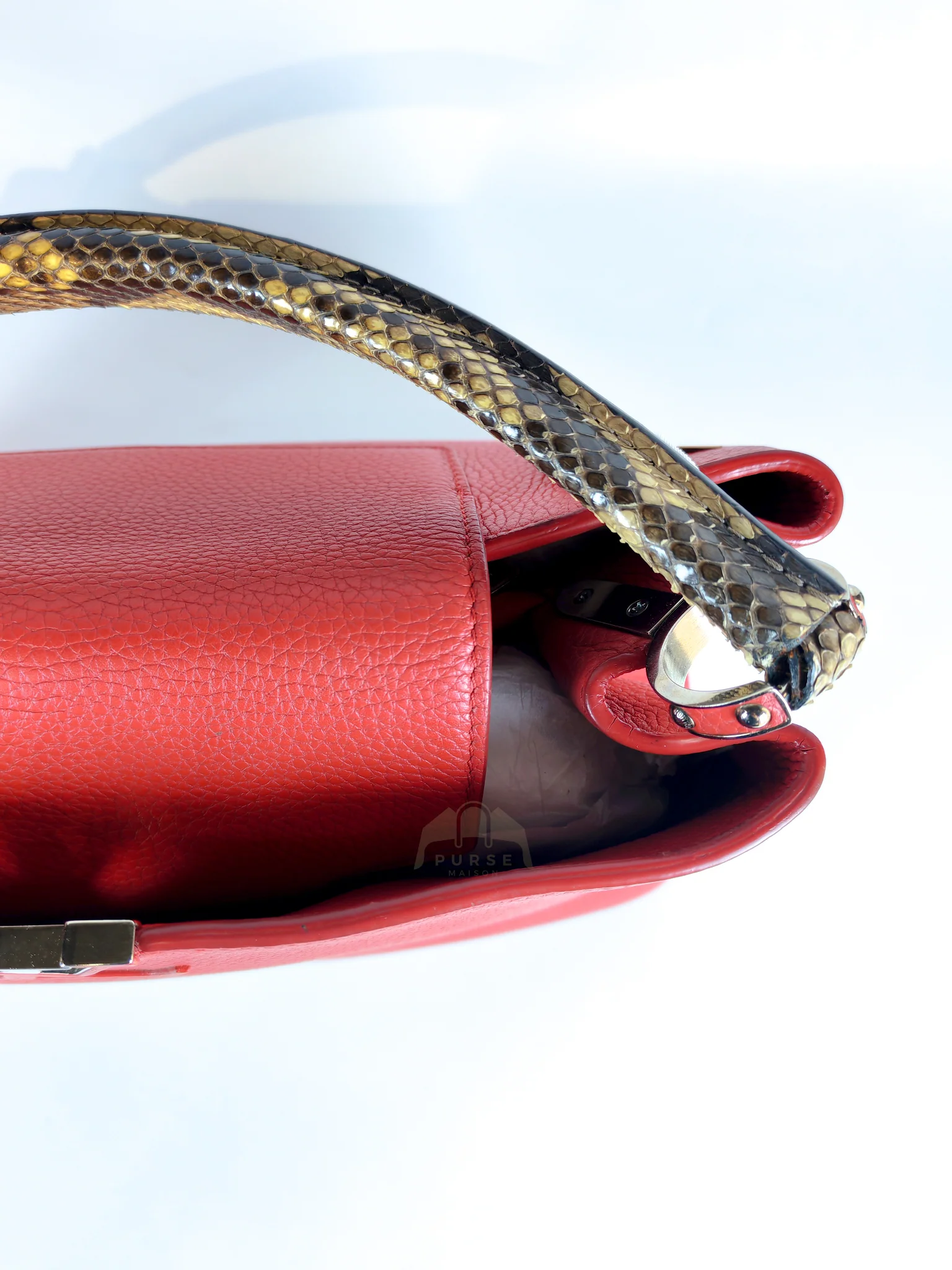 Louis Vuitton Capucines GM Red Python Handle Taurillon Clemence Leather Handbag (Date Code: MI1185) - Image 35