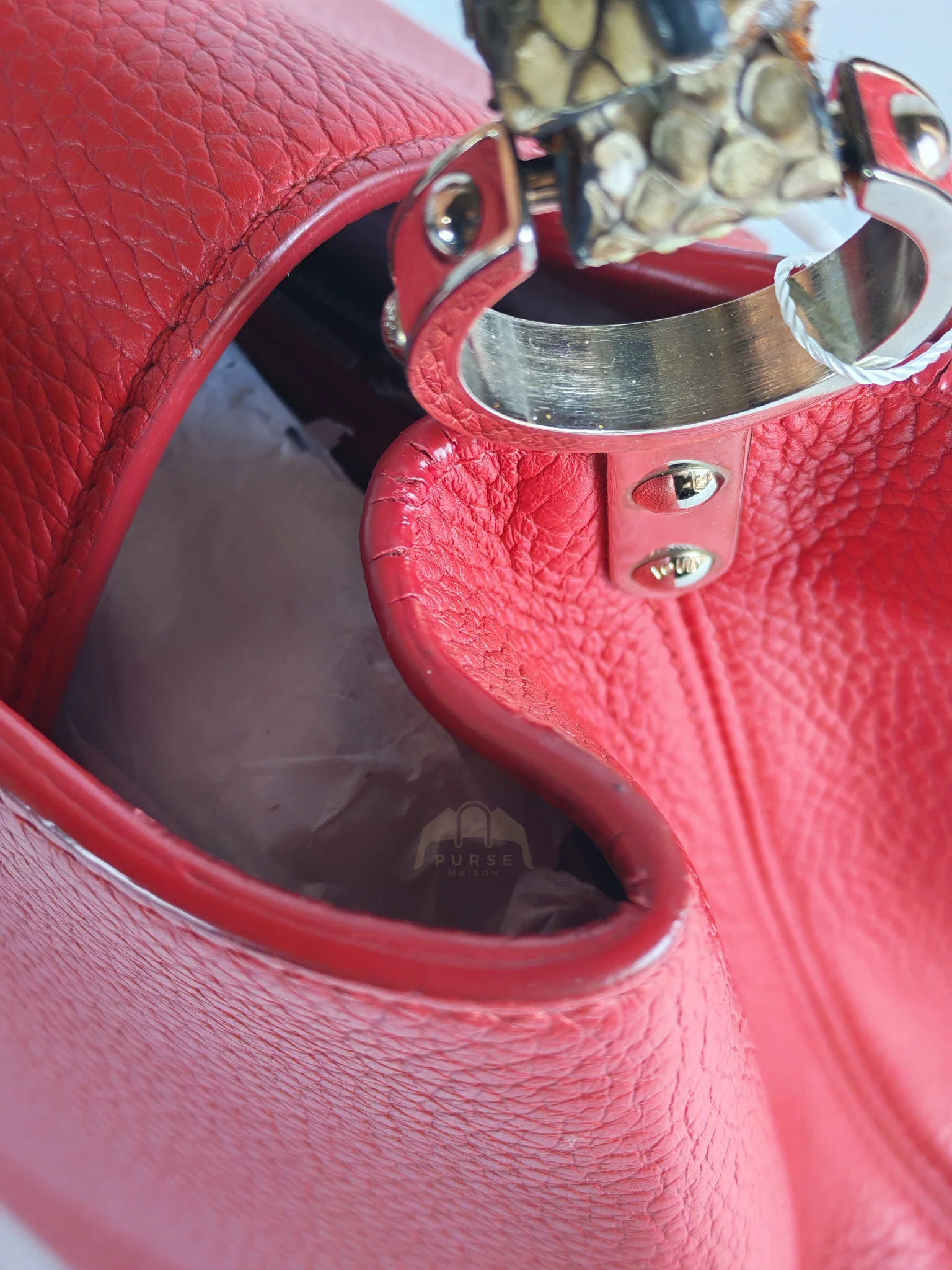 Louis Vuitton Capucines GM Red Python Handle Taurillon Clemence Leather Handbag (Date Code: MI1185) - Image 40