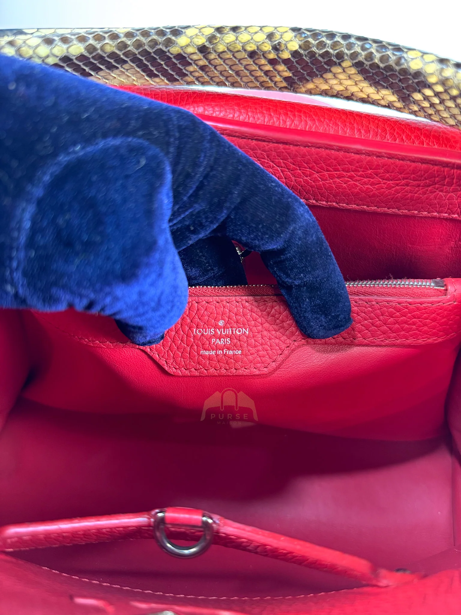 Louis Vuitton Capucines GM Red Python Handle Taurillon Clemence Leather Handbag (Date Code: MI1185) - Image 47