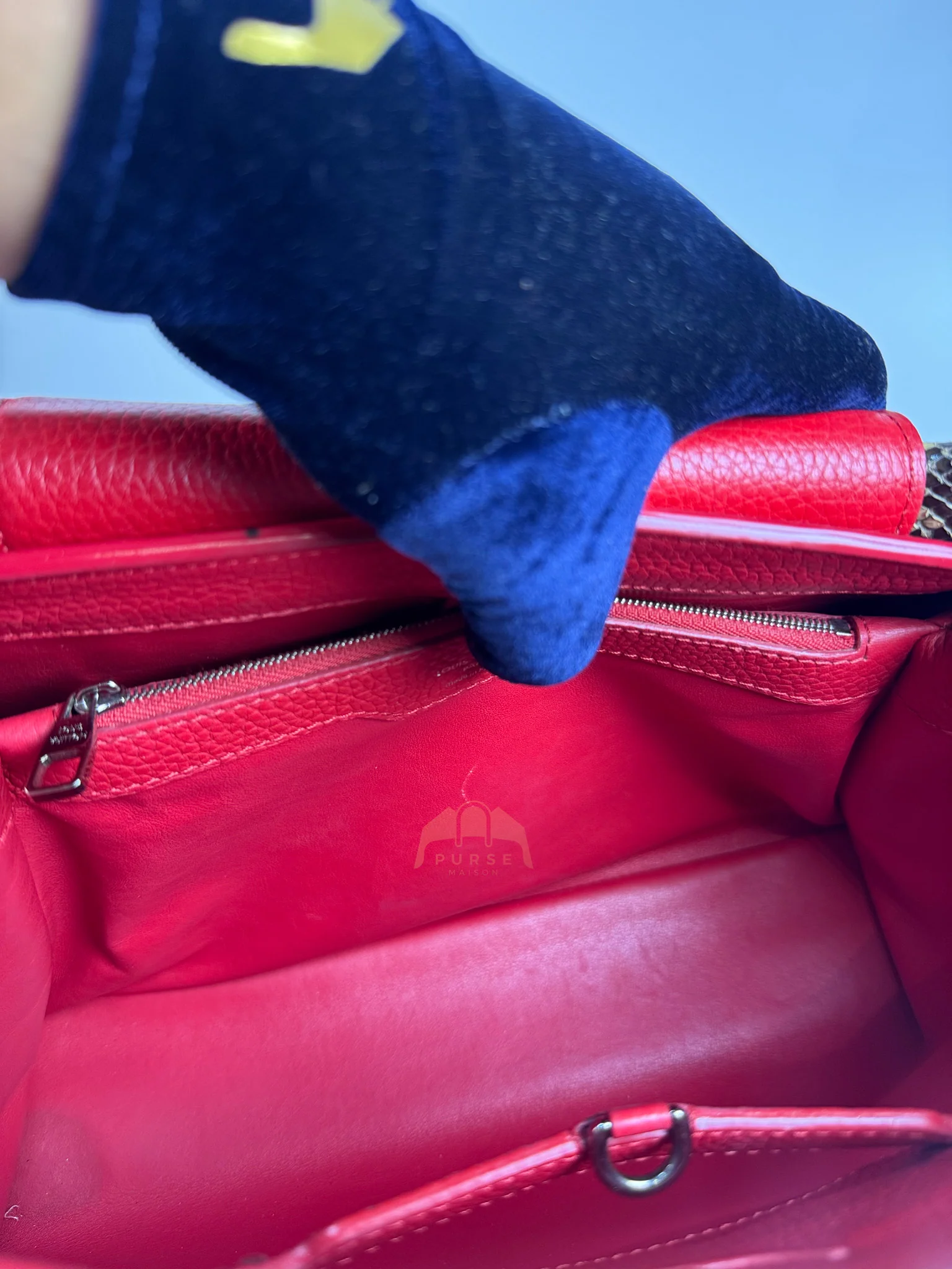 Louis Vuitton Capucines GM Red Python Handle Taurillon Clemence Leather Handbag (Date Code: MI1185) - Image 48