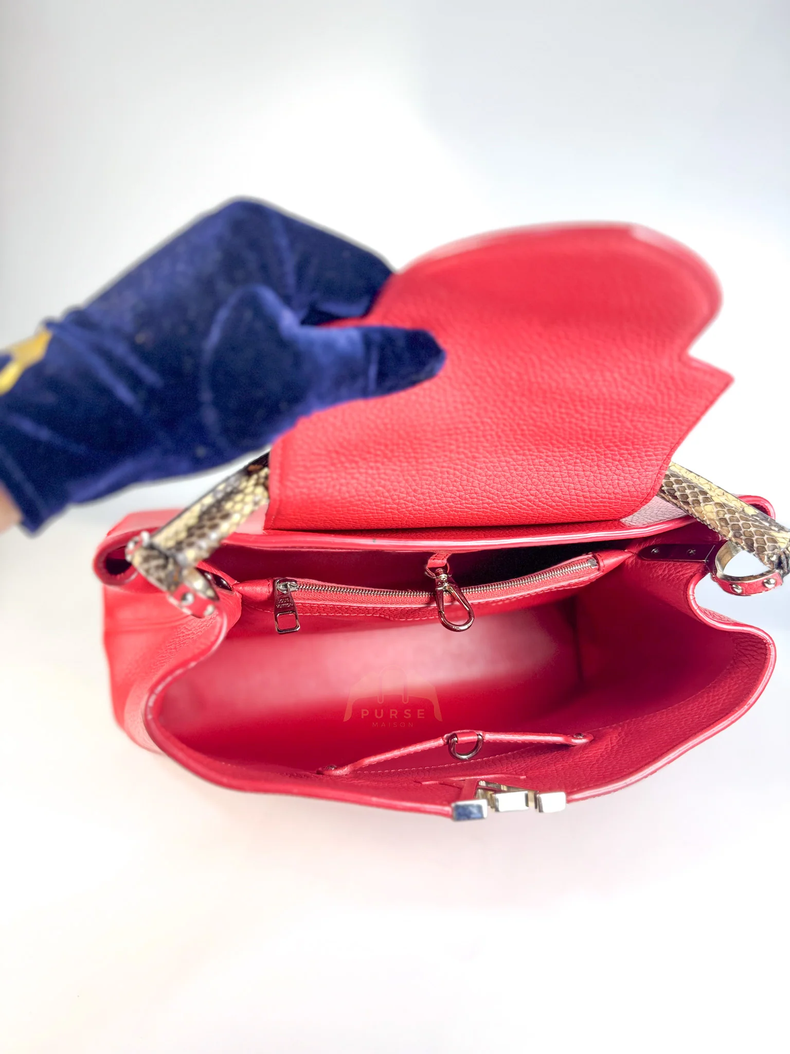 Louis Vuitton Capucines GM Red Python Handle Taurillon Clemence Leather Handbag (Date Code: MI1185) - Image 49