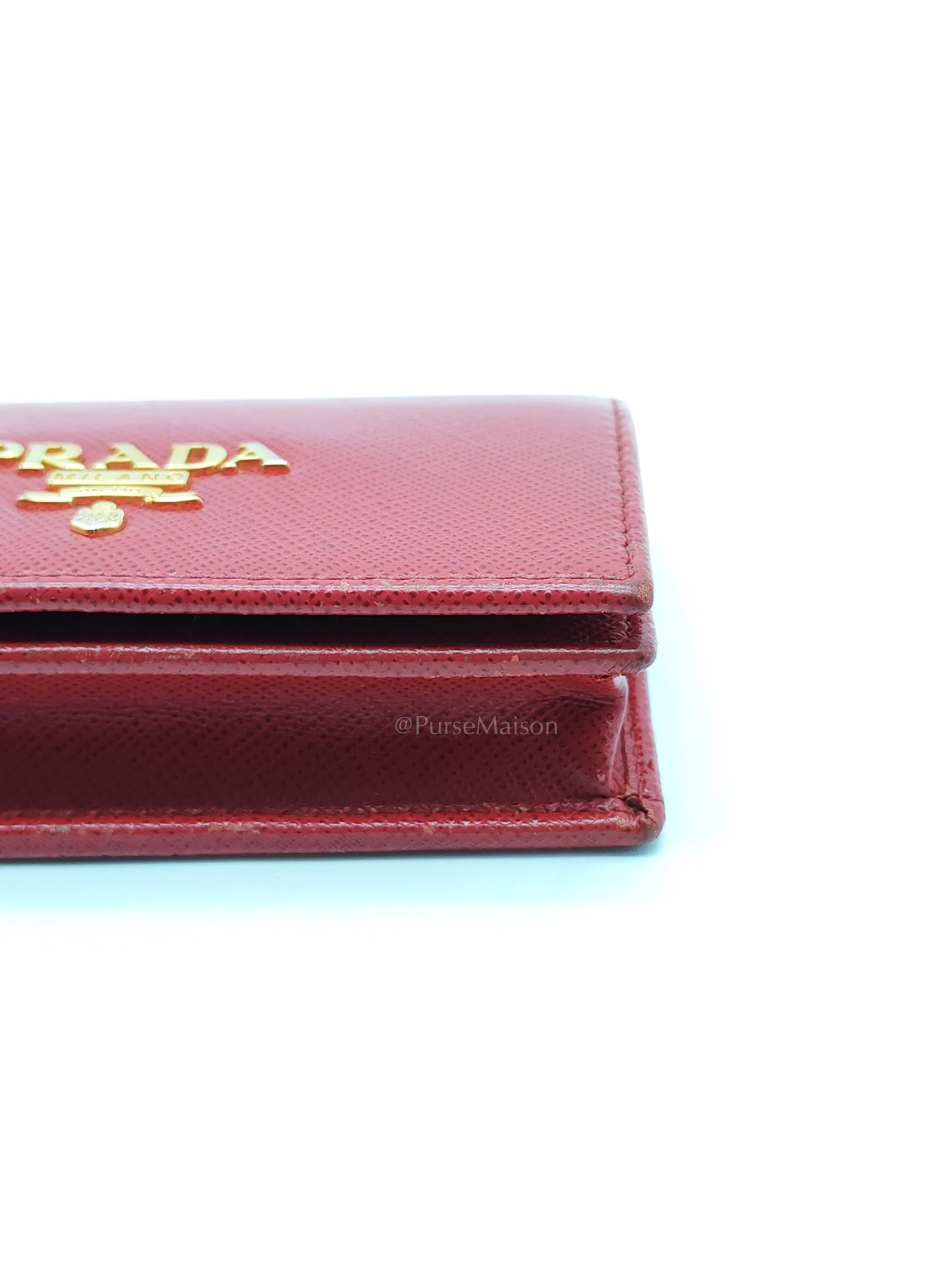 Prada Card Case in Red Saffiano Leather & Gold Hardware - Image 3