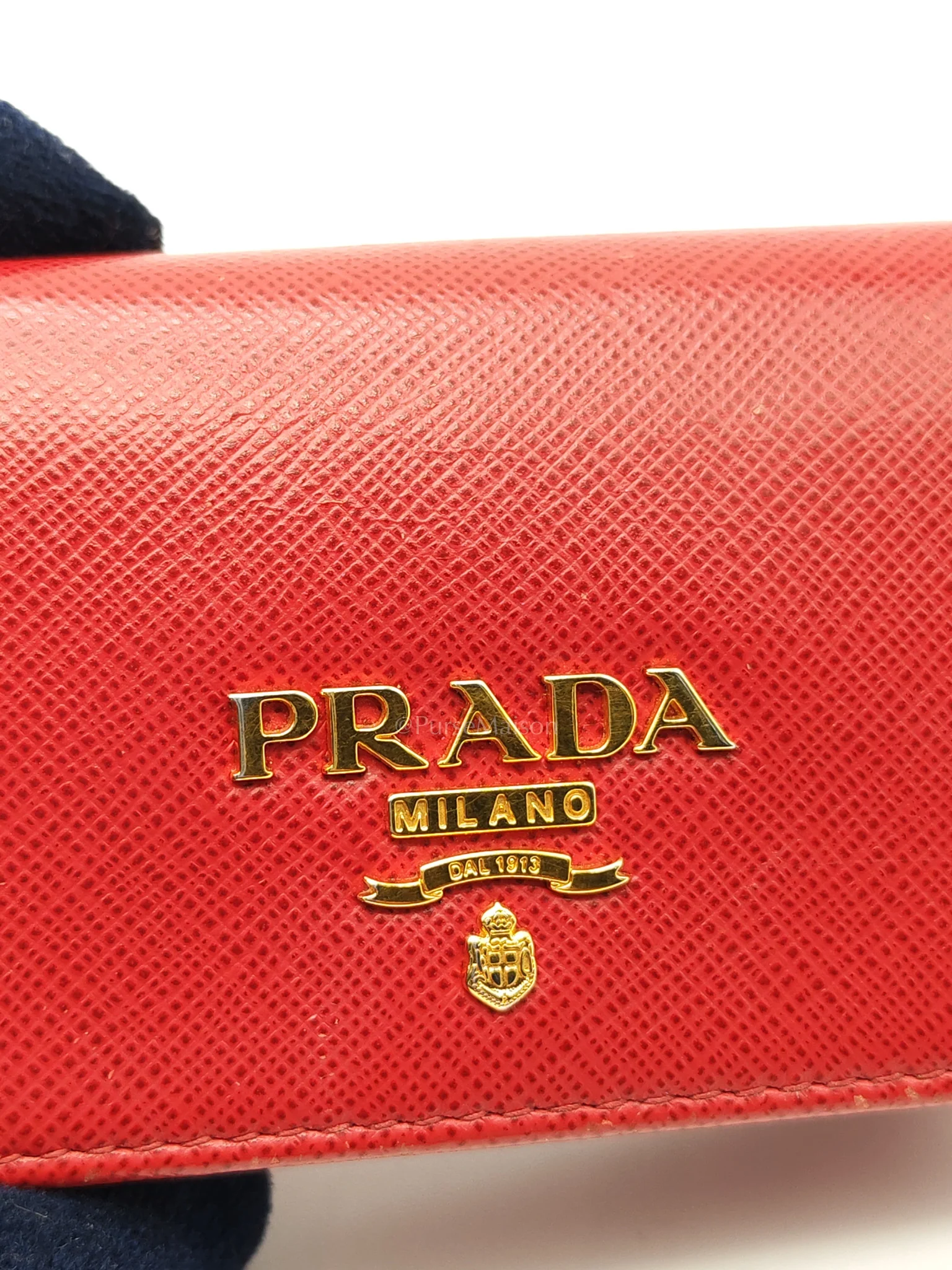 Prada Card Case in Red Saffiano Leather & Gold Hardware - Image 32