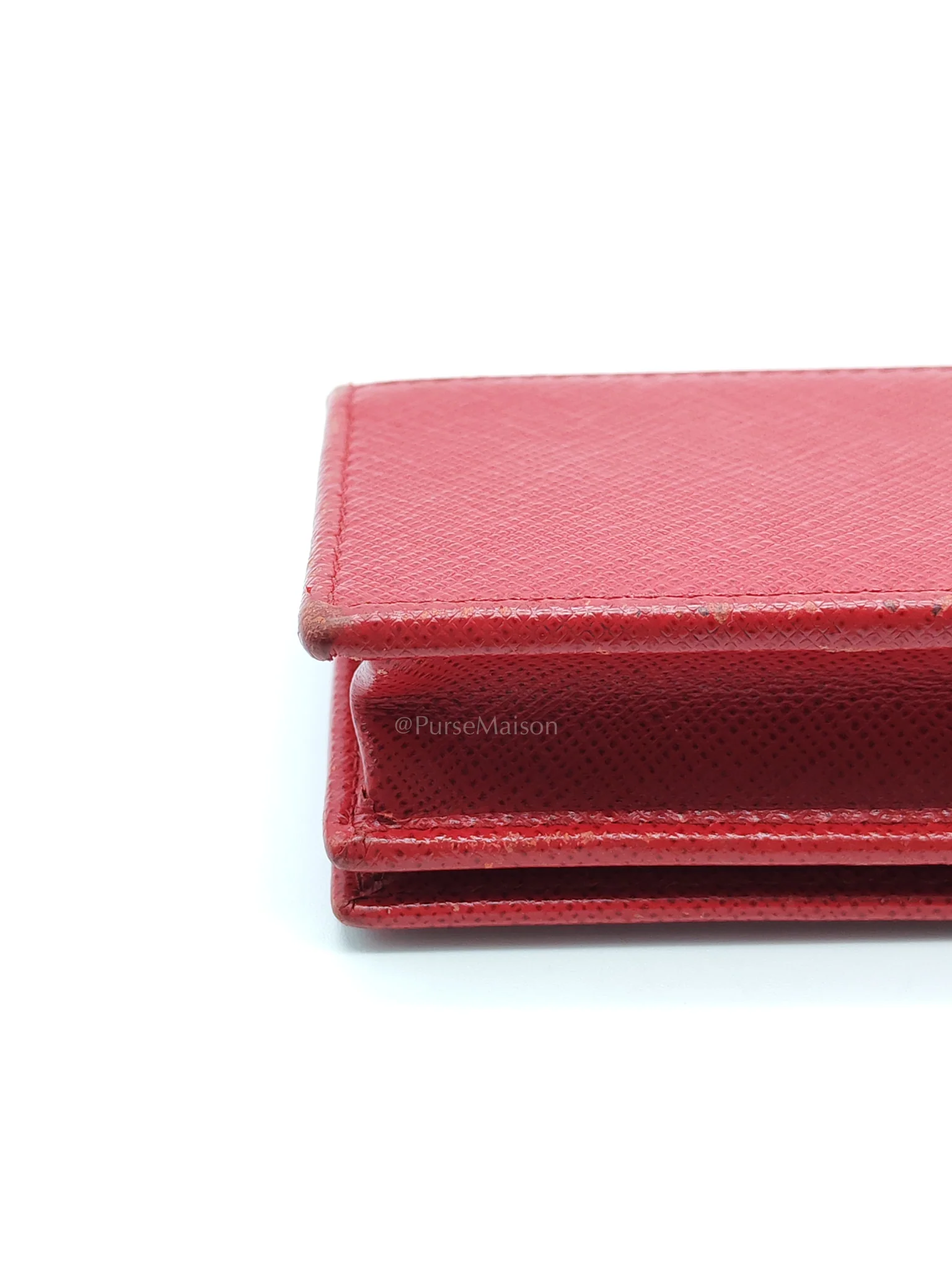 Prada Card Case in Red Saffiano Leather & Gold Hardware - Image 4