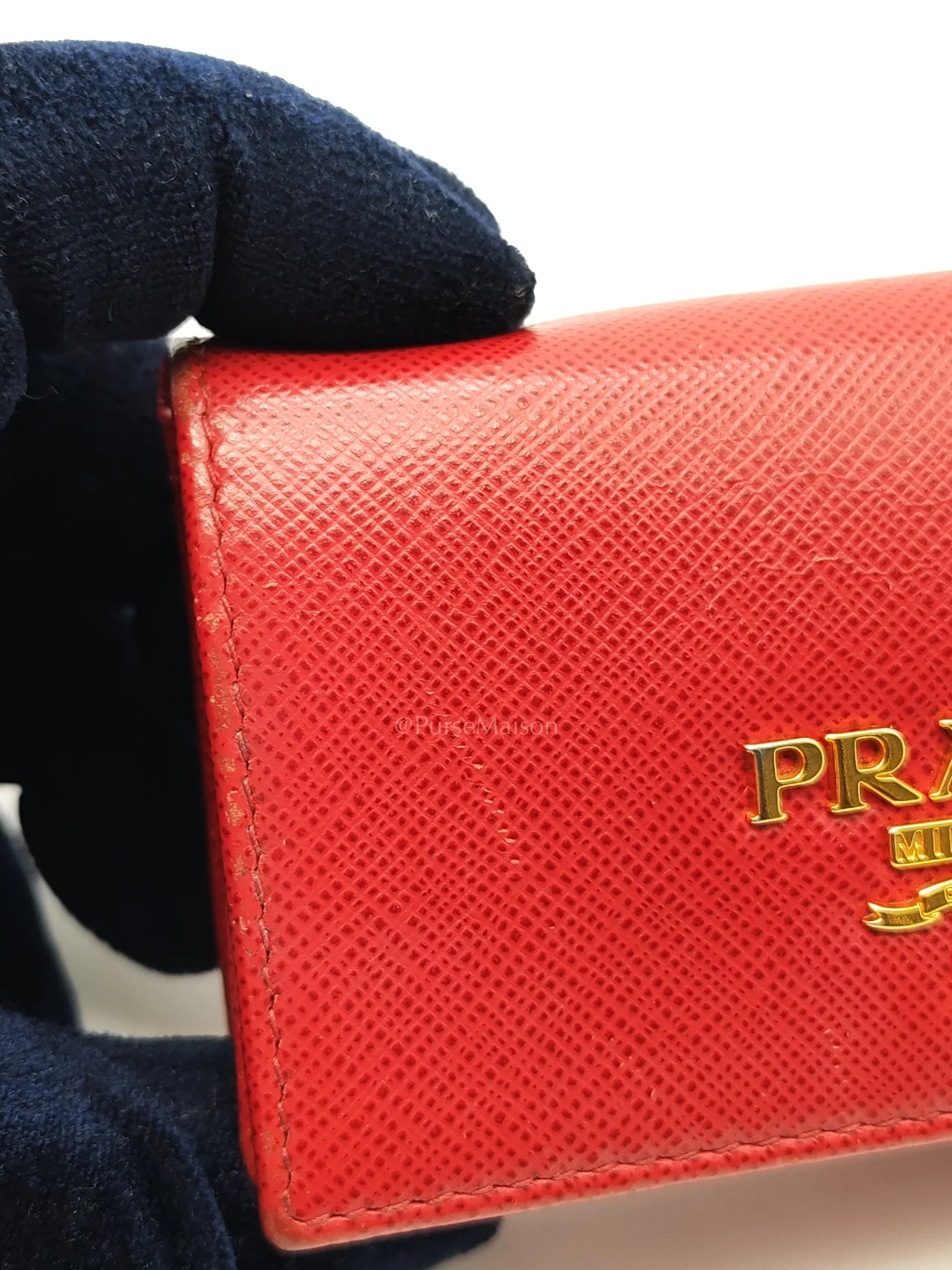 Prada Card Case in Red Saffiano Leather & Gold Hardware - Image 7