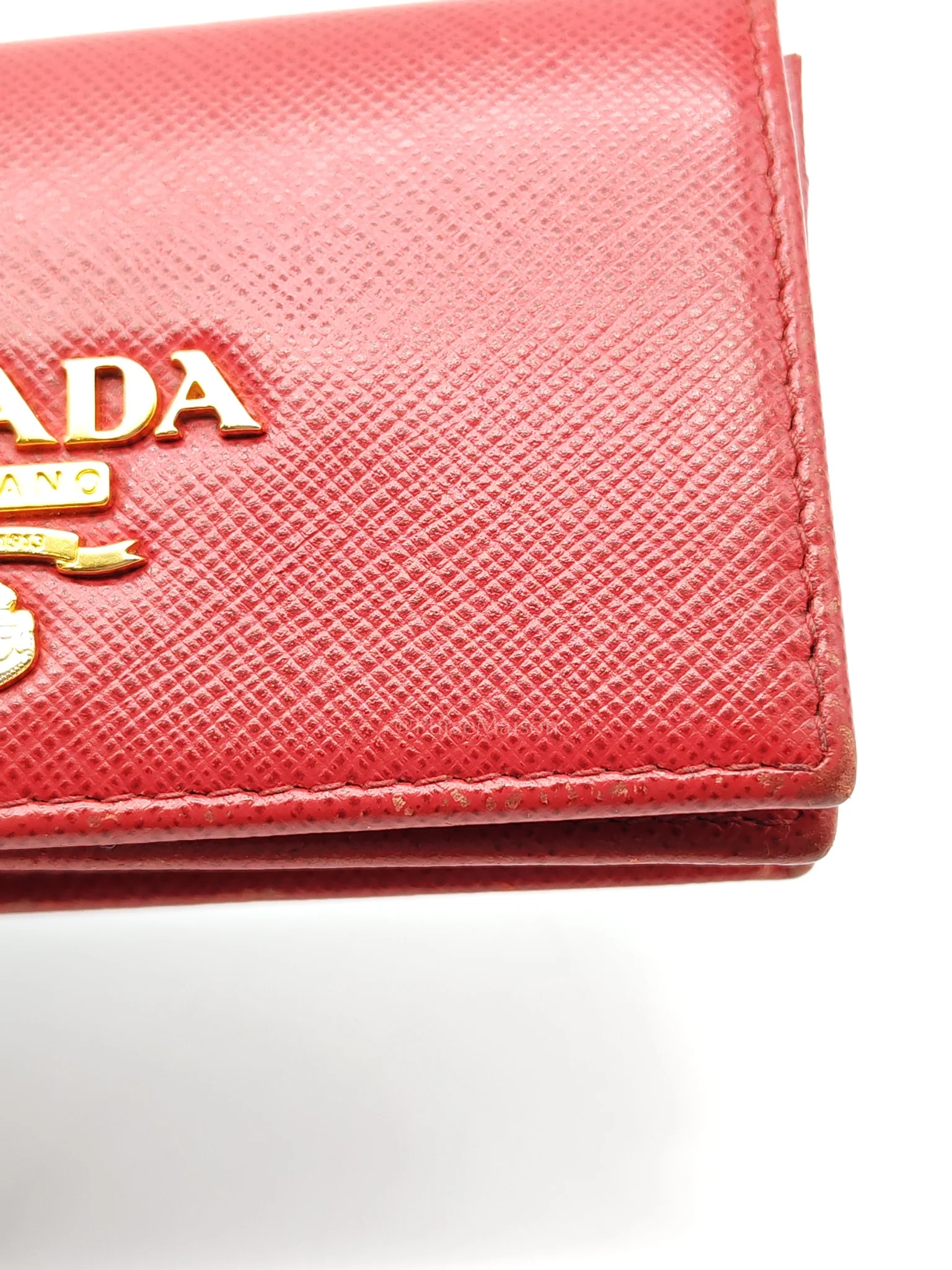Prada Card Case in Red Saffiano Leather & Gold Hardware - Image 8
