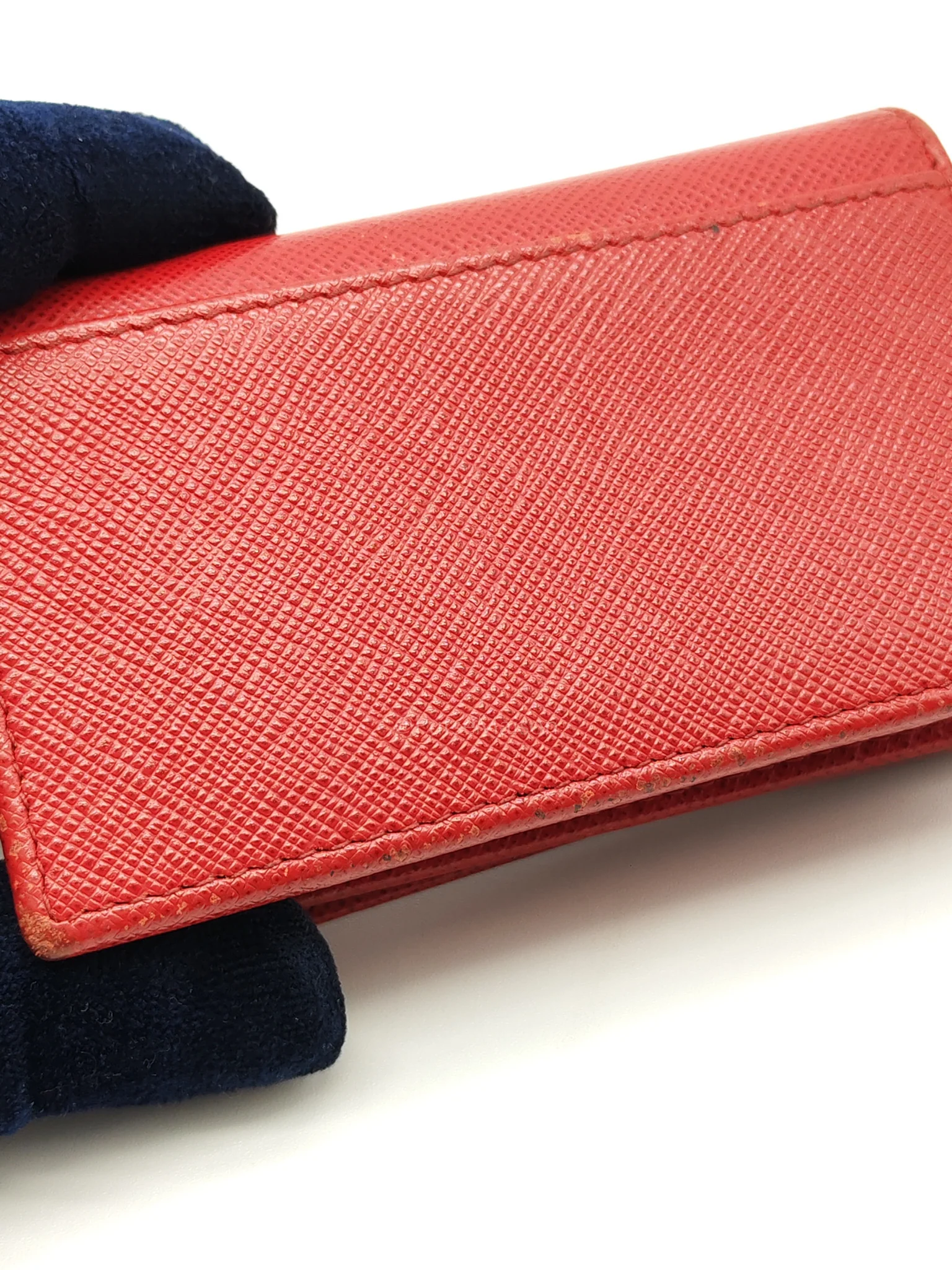 Prada Card Case in Red Saffiano Leather & Gold Hardware - Image 9